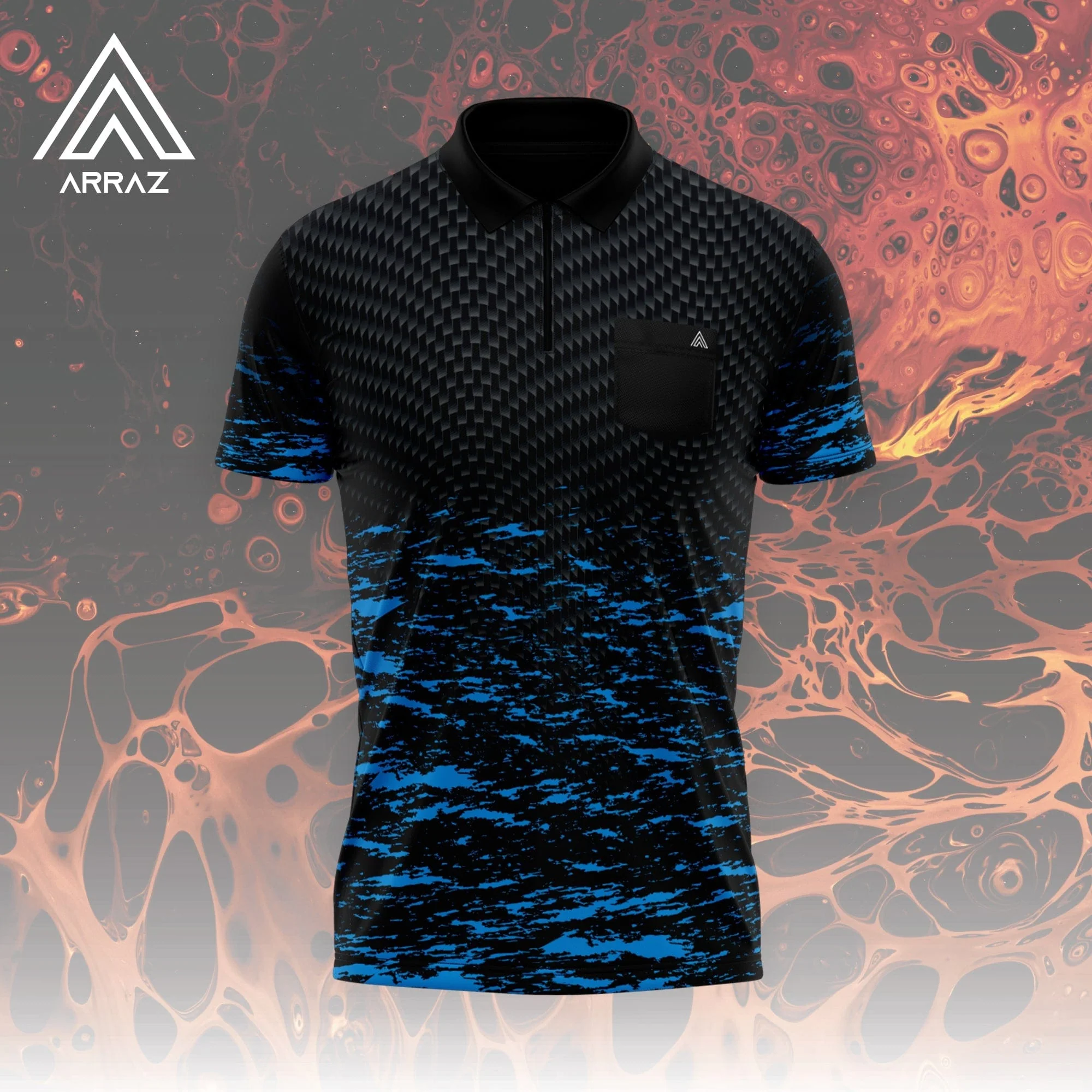 Arraz Lava Dart Shirt - with Pocket - Black & Blue - Image 6