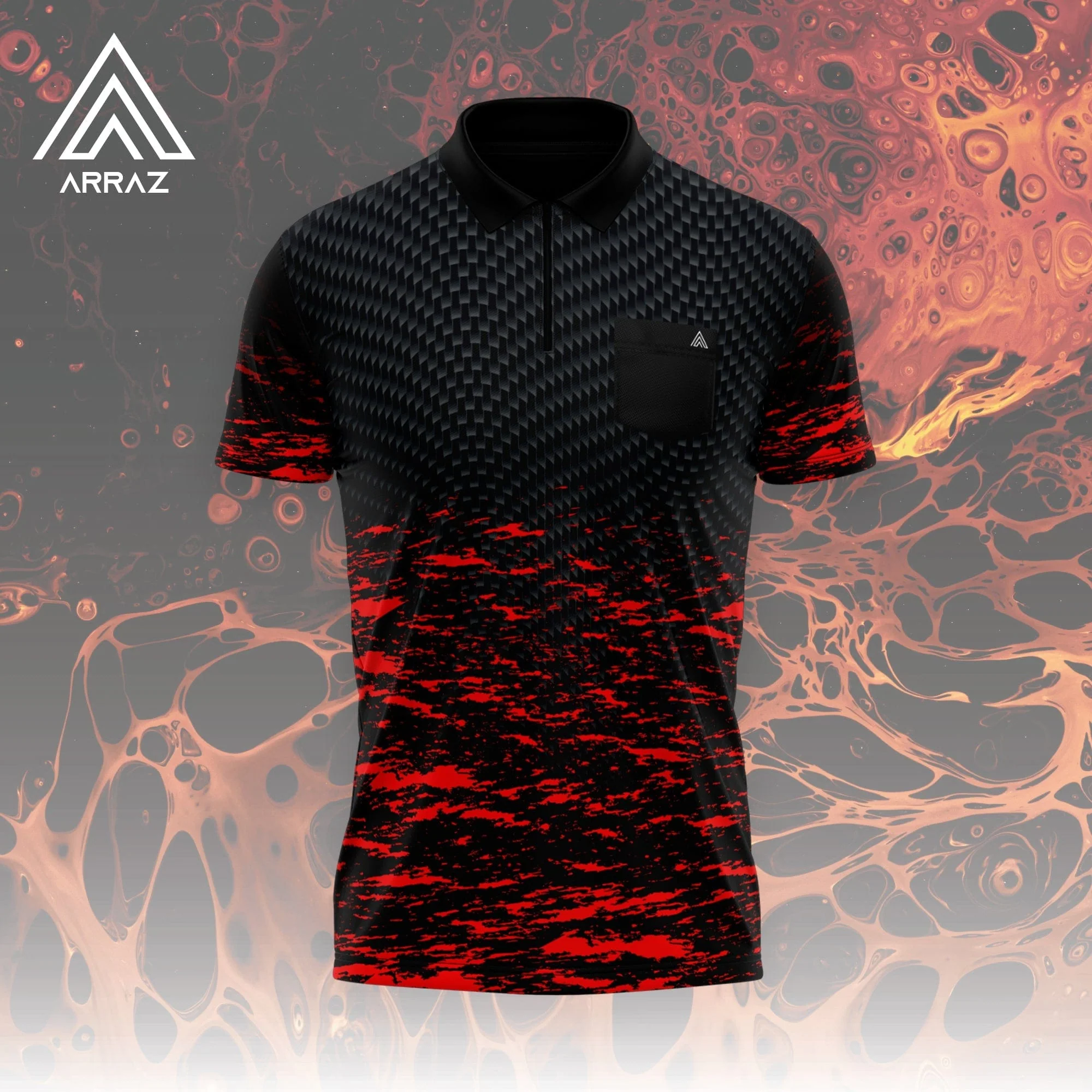 Arraz Lava Dart Shirt - with Pocket - Black & Red - Image 6