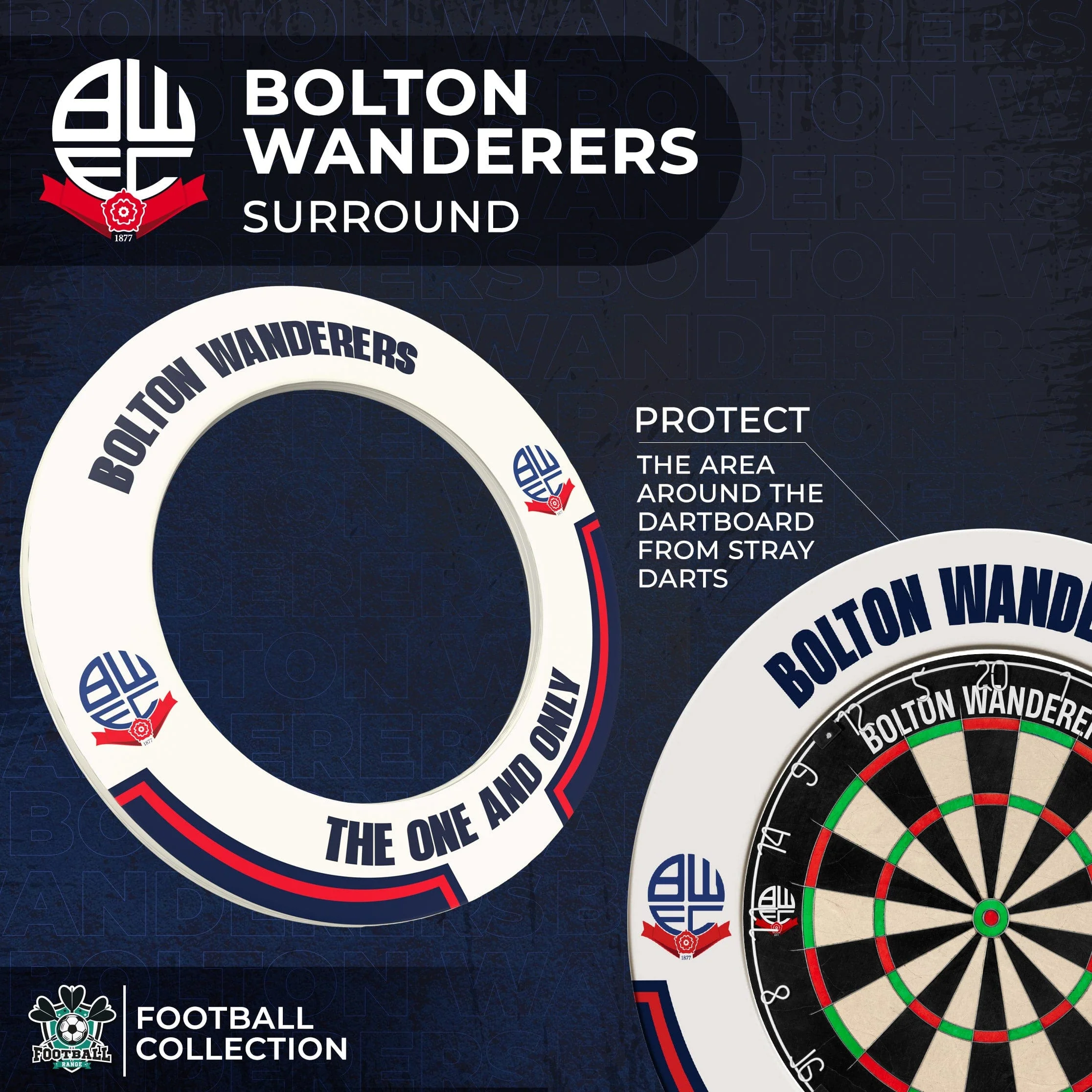Bolton Wanderers Dartboard Surround - Official Licensed - BWFC - S1 - White - The One and Only - Image 2