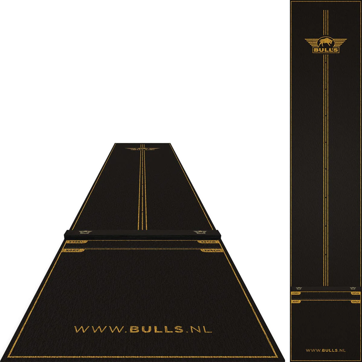 Bulls Advantage Carpet Dart Mat - with oche - Black & Gold - 300 x 85cm
