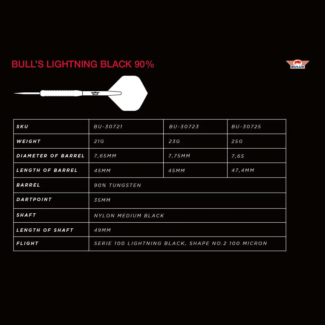 Bulls Black Lightning Darts - Steel Tip - 90% Tungsten - Image 5