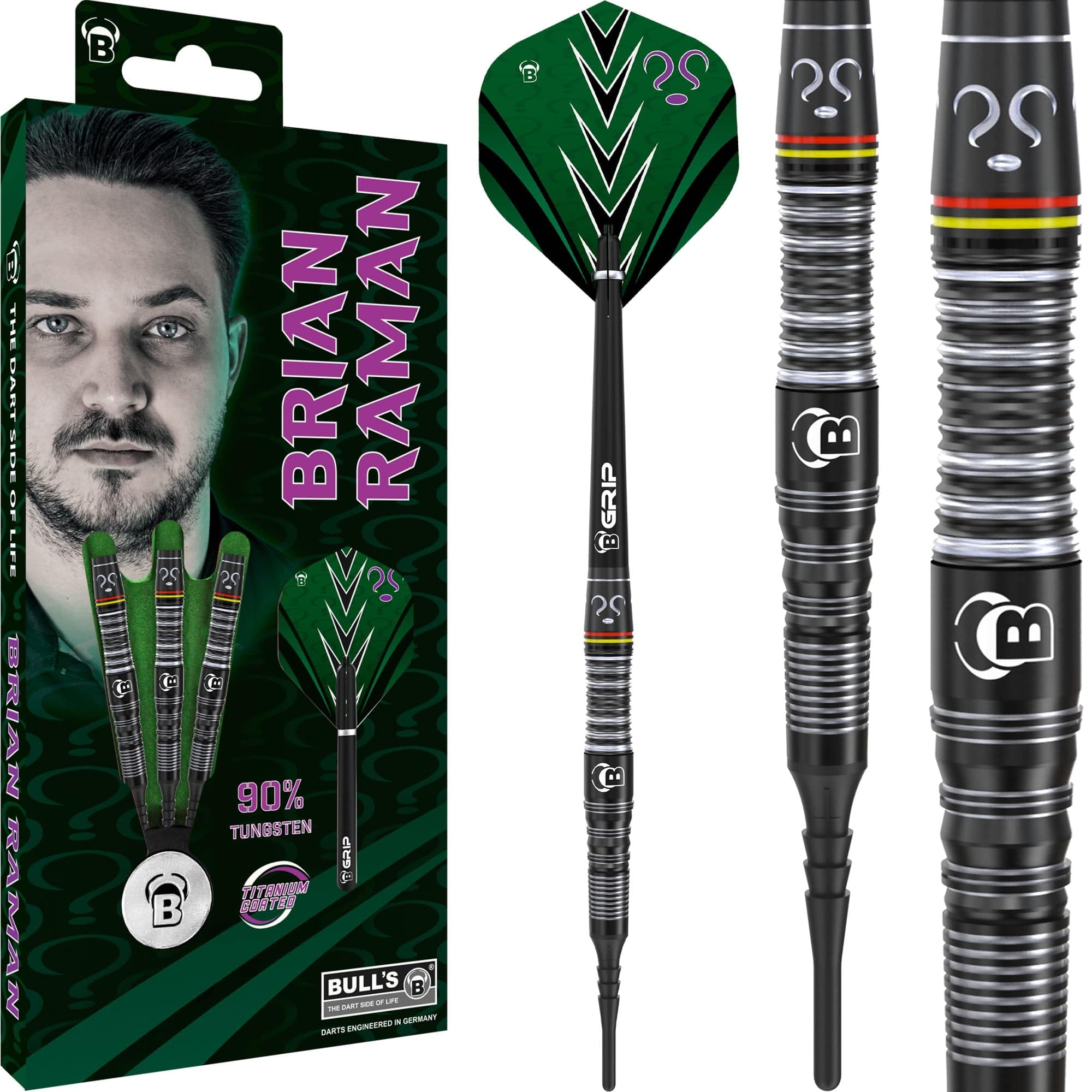 BULL'S Brian Raman Darts - Soft Tip - 90% Tungsten - Black Titanium - Image 2