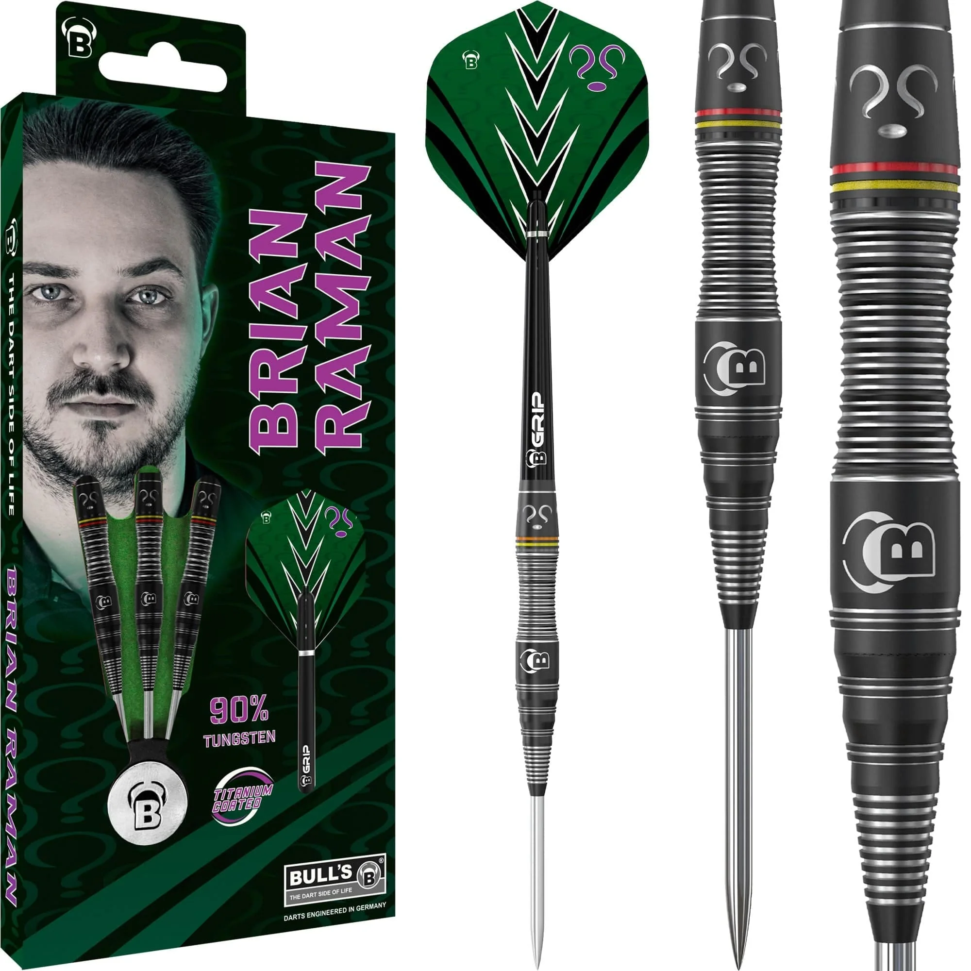 BULL'S Brian Raman Darts - Steel Tip - 90% Tungsten - Black Titanium - Image 2