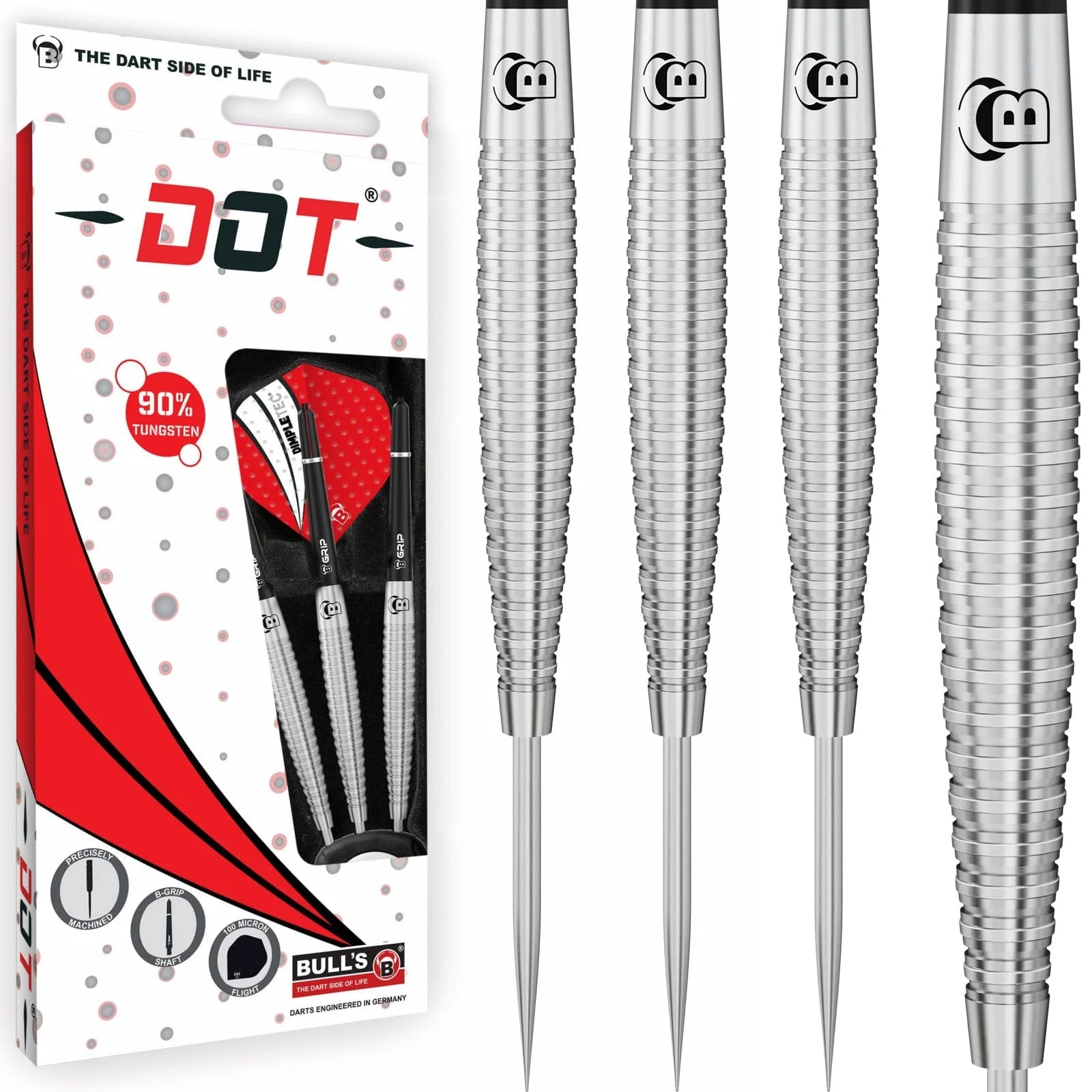 BULL'S Dot D6 Darts - Steel Tip - 90% Tungsten - Pyramid Grip - Image 2