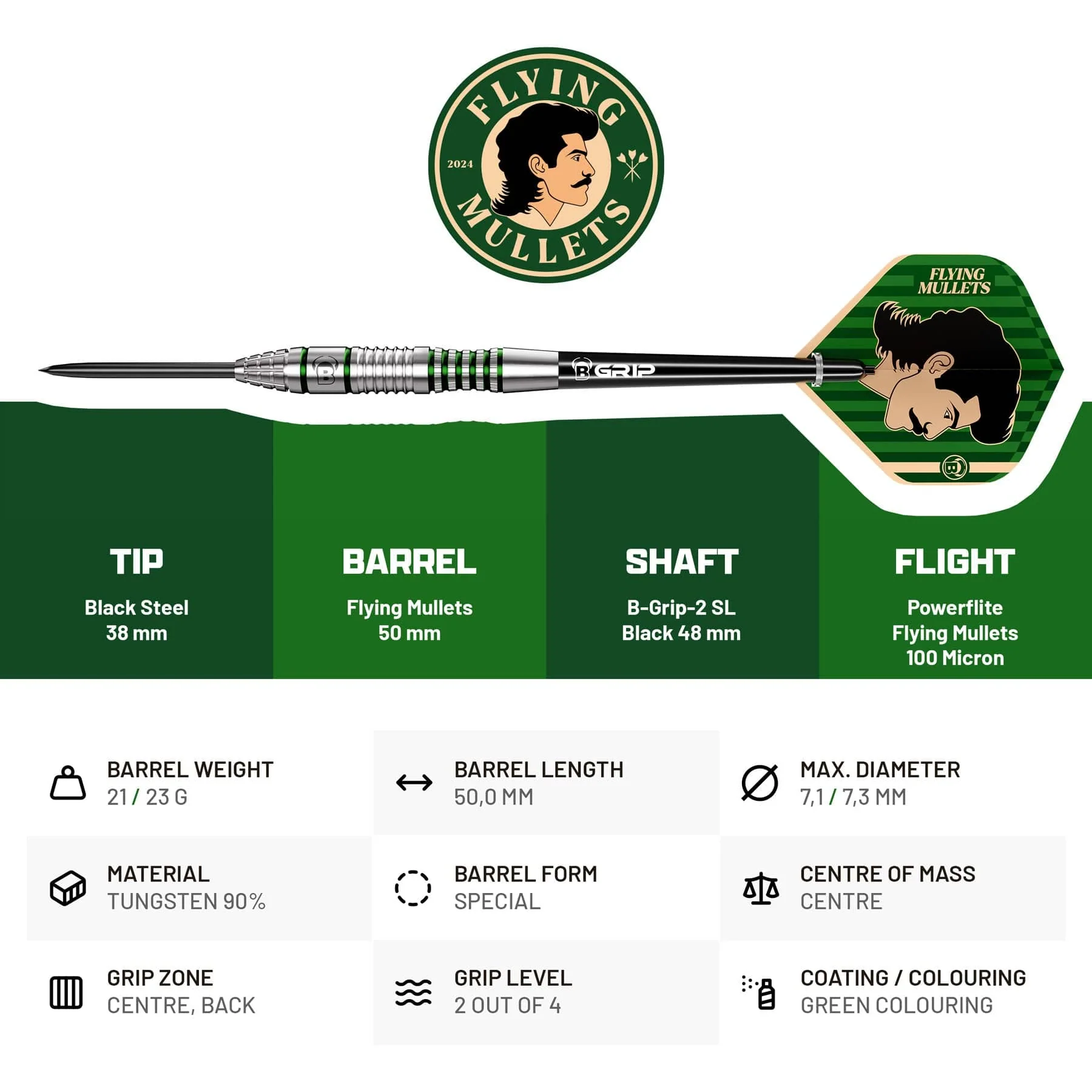 BULL'S Flying Mullet Darts - Steel Tip - 90% Tungsten - Image 3