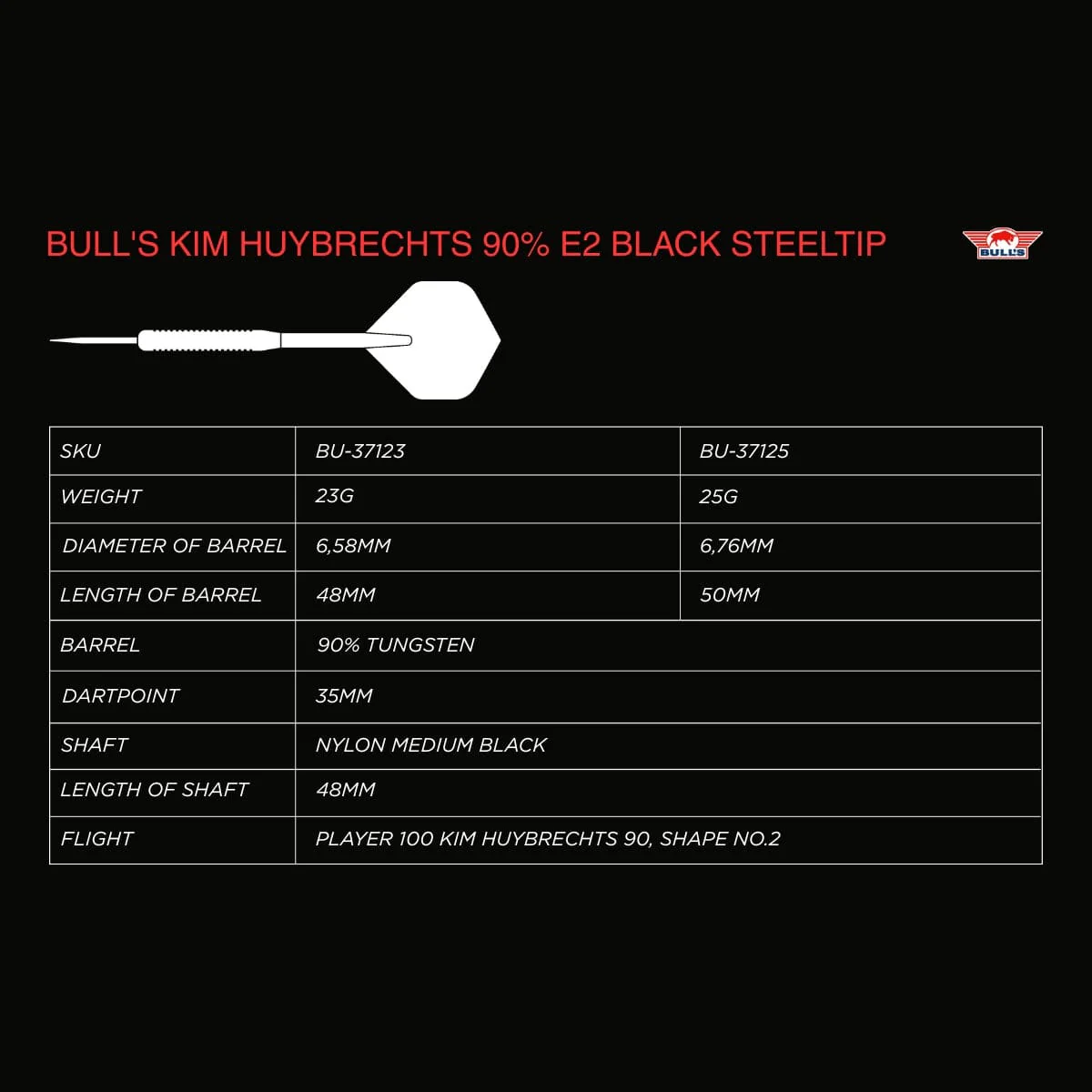 Bulls Kim Huybrechts Darts - Steel Tip - 90% Tungsten - E2 - Image 4