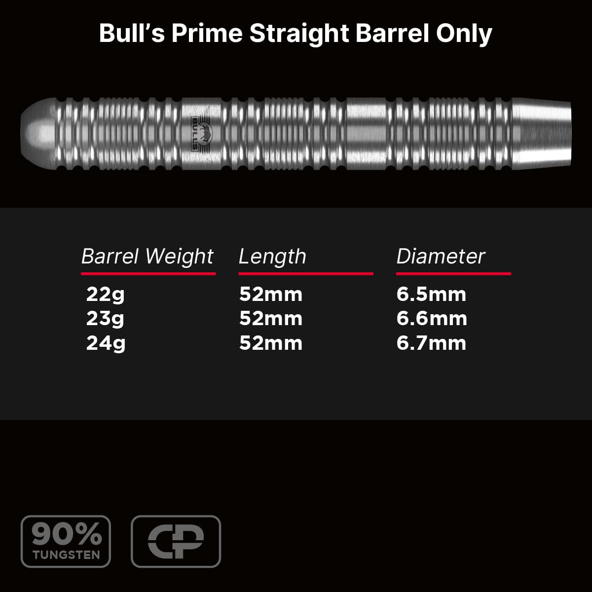 Bulls Prime CP Darts - Steel Tip - 90% Tungsten - Barrels Only - Straight - Image 5