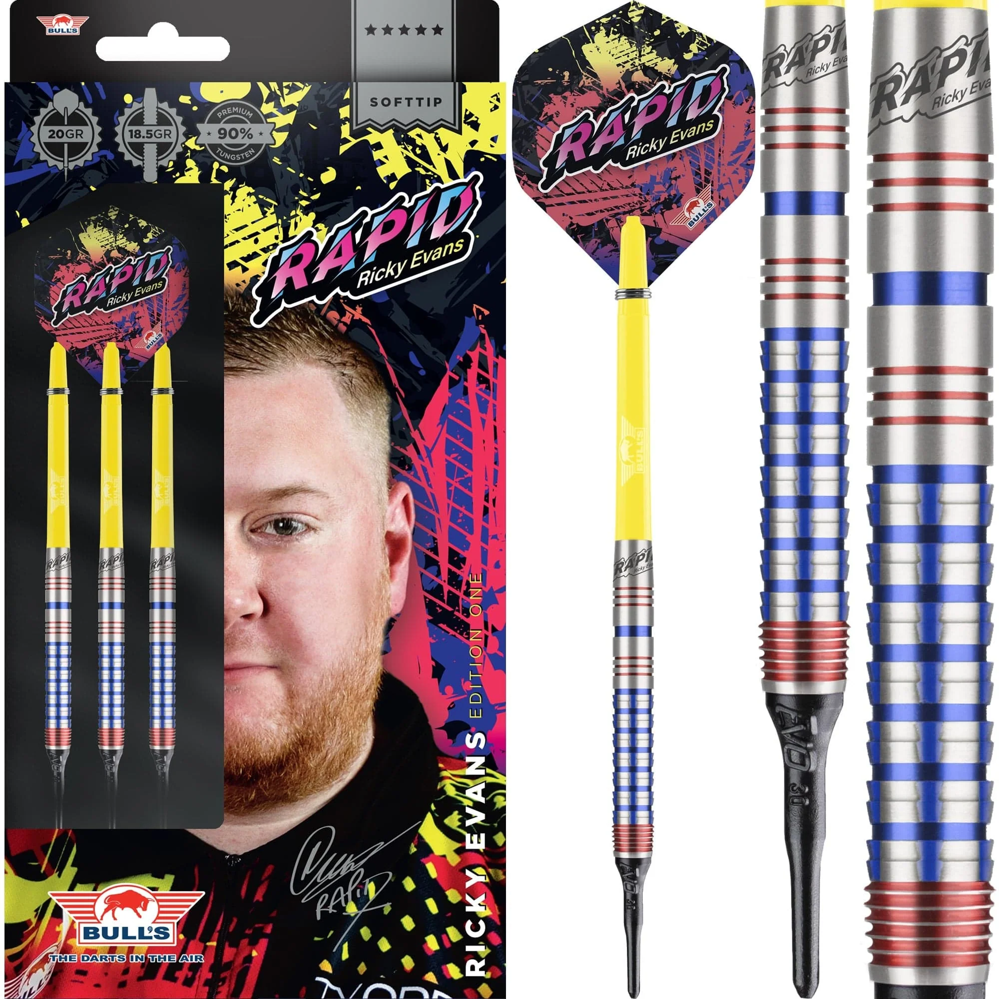 Bulls Ricky Evans Darts - Soft Tip - 90% - Rapid - Red & Blue - Image 2