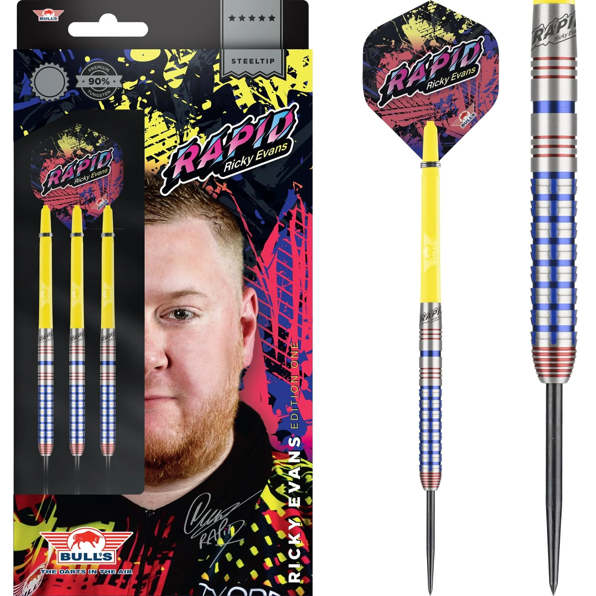 Bulls Ricky Evans Darts - Steel Tip - 90% - Rapid - Red & Blue
