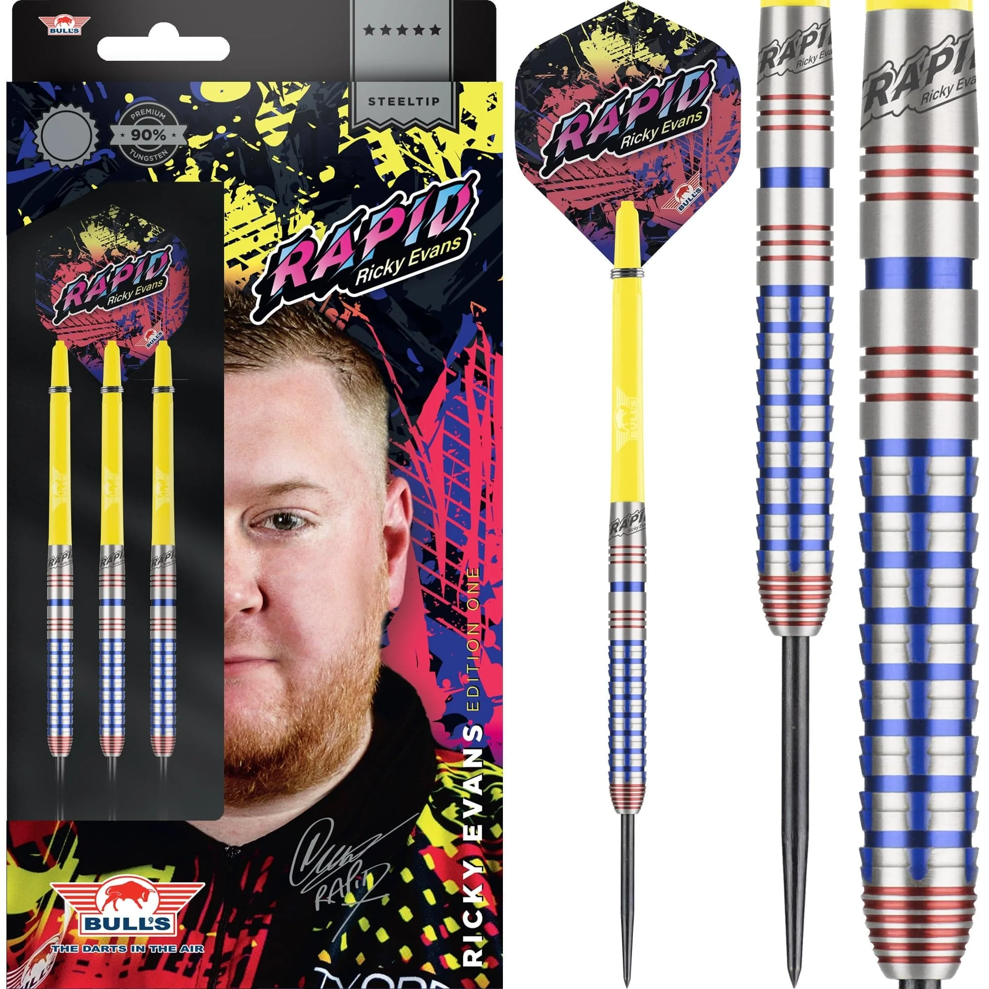 Bulls Ricky Evans Darts - Steel Tip - 90% - Rapid - Red & Blue - Image 2