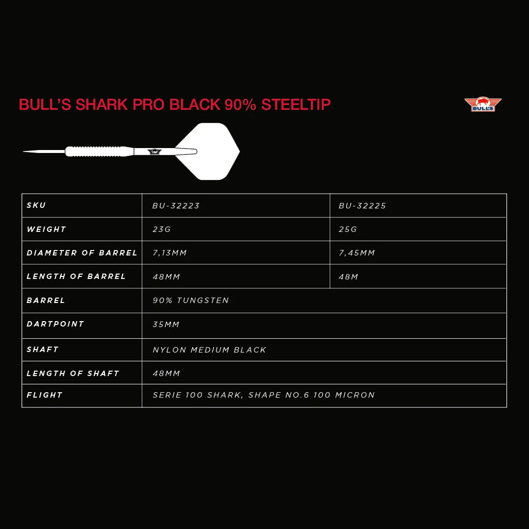 Bulls Shark Pro Black Darts - Steel Tip - 90% Tungsten - Image 5