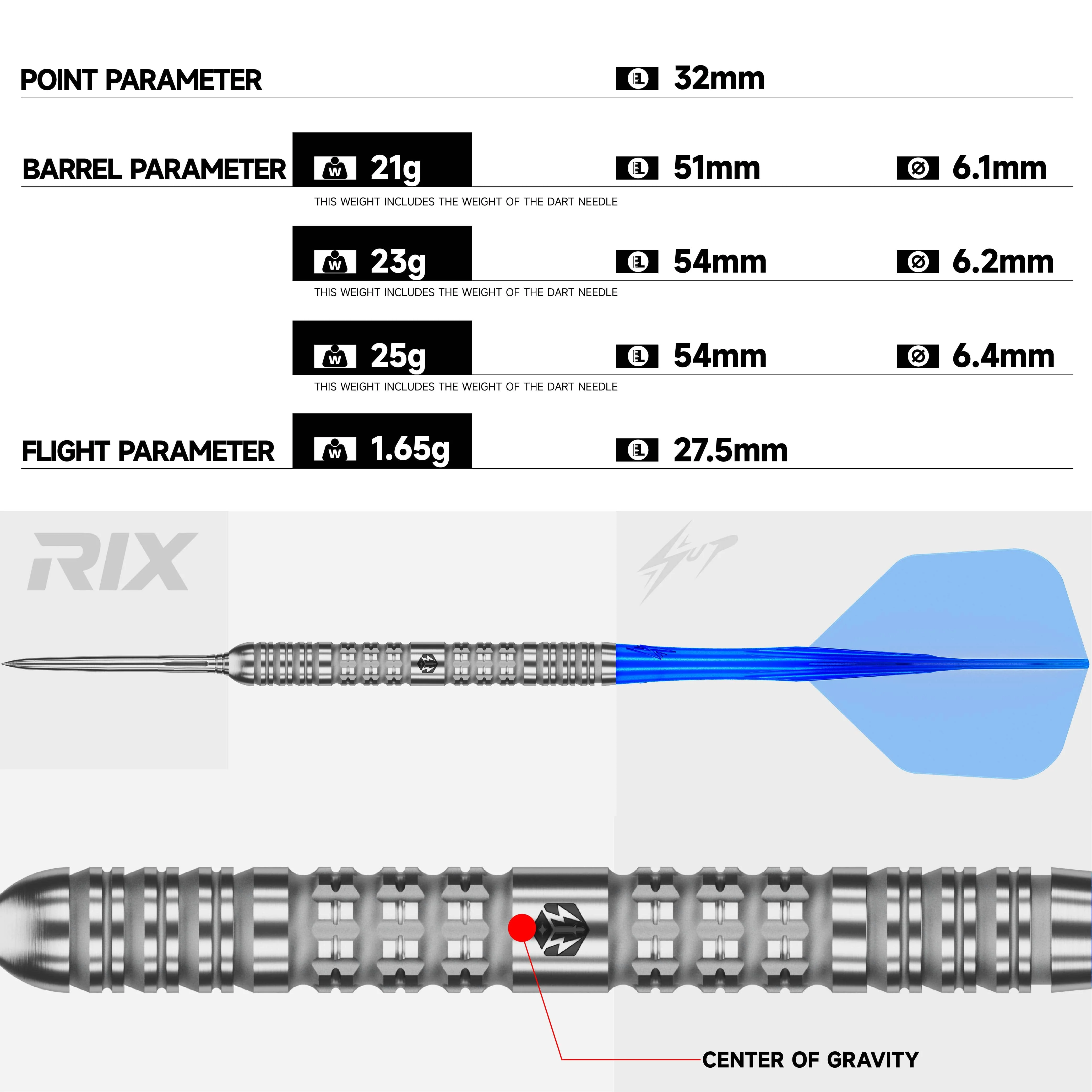 Caliburn Rix Darts - Steel Tip - 90% Tungsten - R1 - Image 2