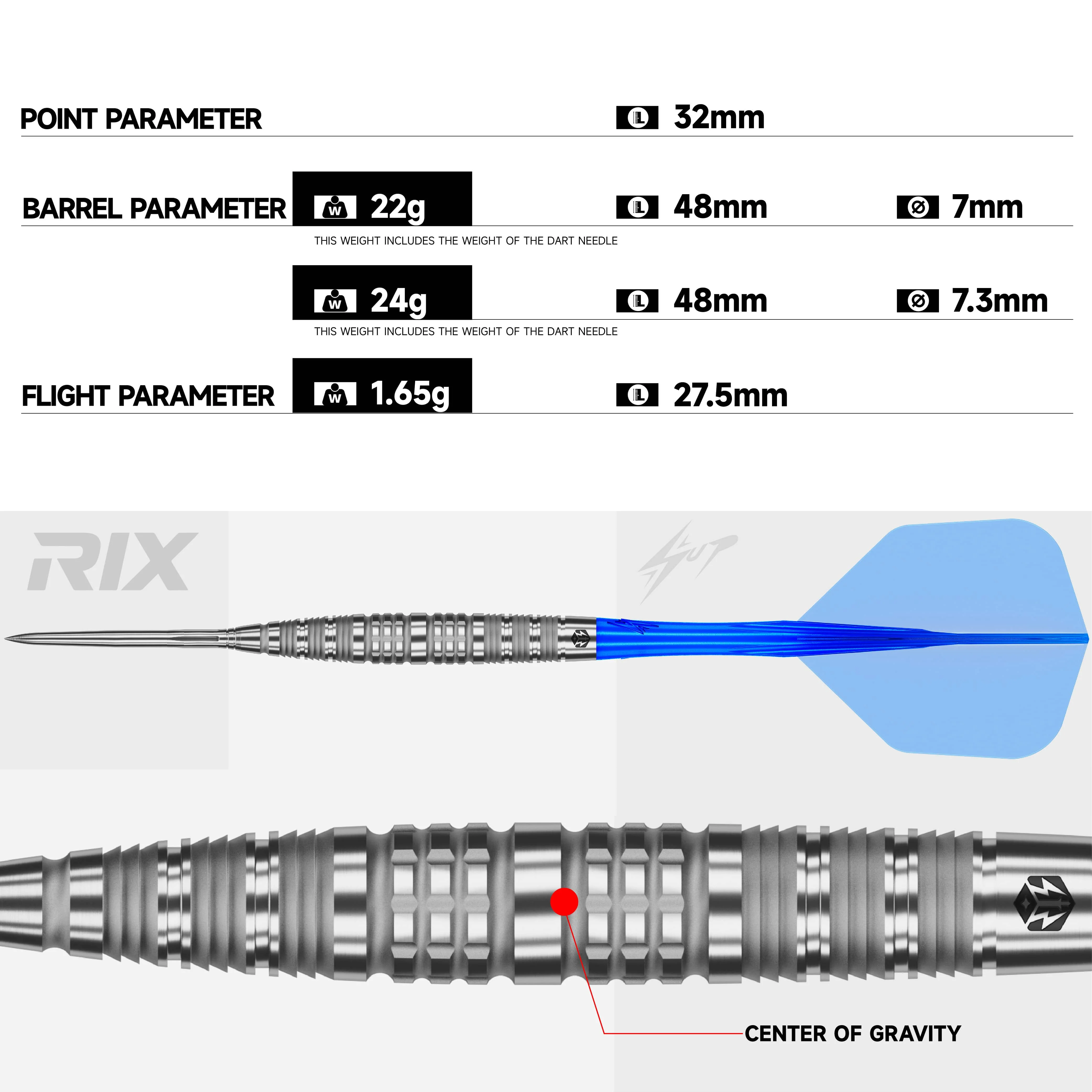 Caliburn Rix Darts - Steel Tip - 90% Tungsten - R6 - Image 2