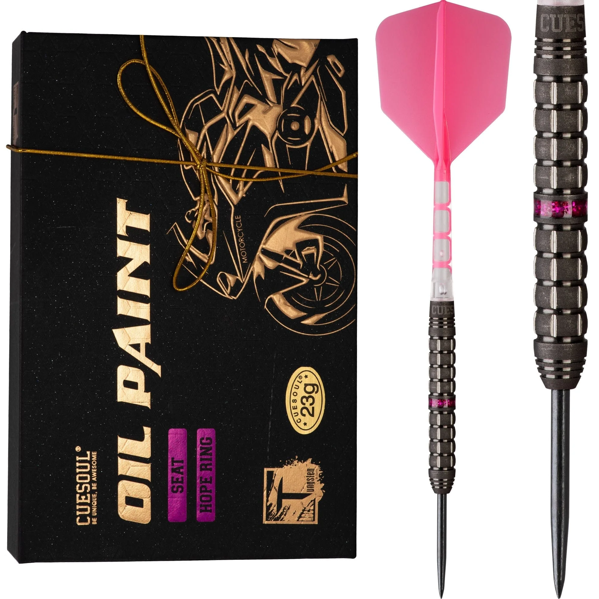 Cuesoul Motorcycle Darts - Steel Tip Tungsten - Seat - Hope Ring - Pink