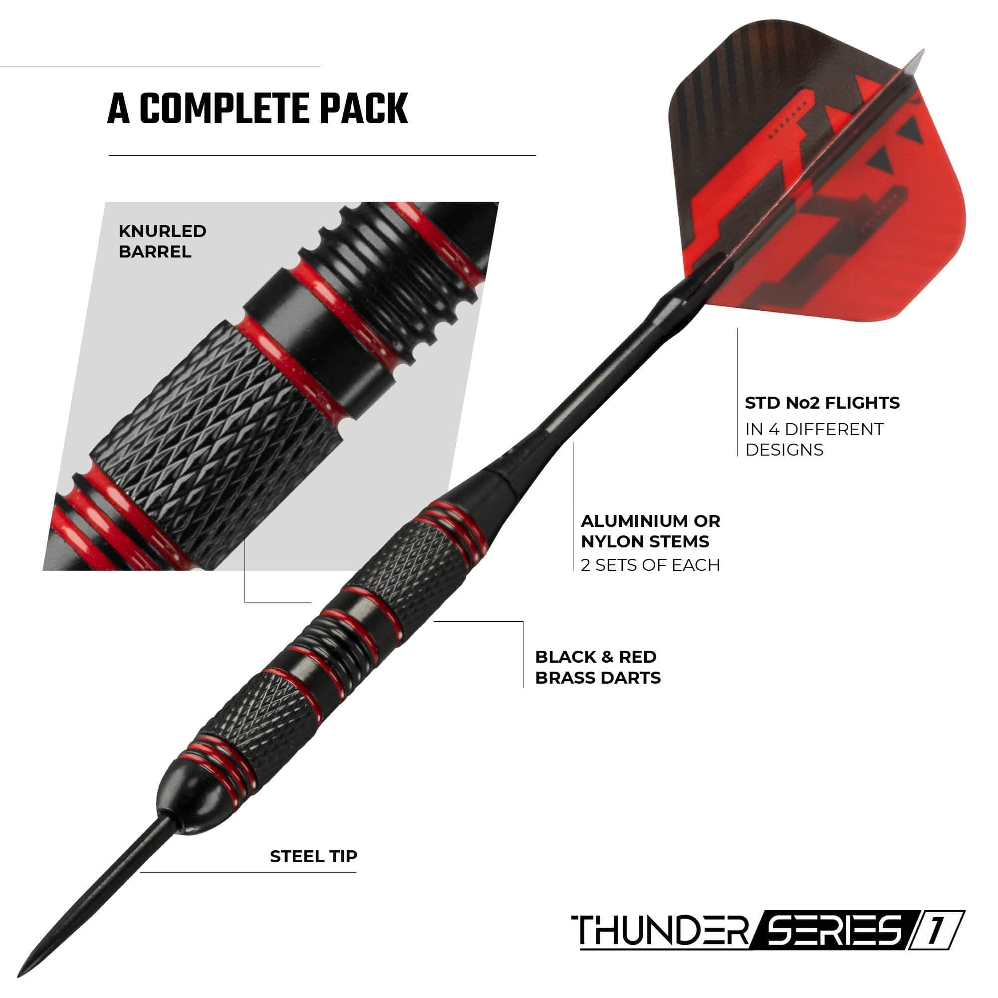 Darts Corner - Thunder Series 1 - Steel Tip Brass - 2 Sets Darts - M2 - Black & Red - 24g - Image 4