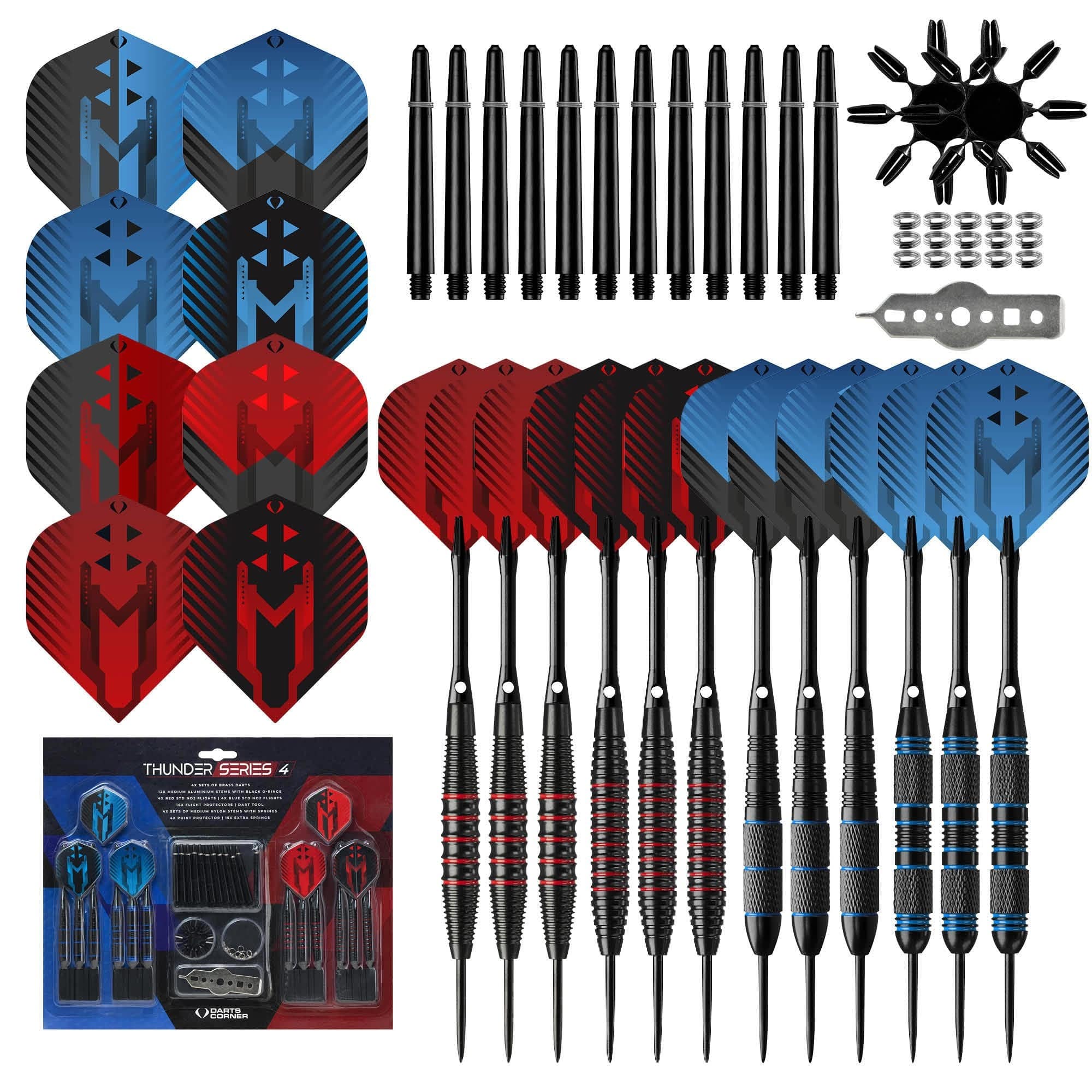 *Darts Corner - Thunder Series 4 - Steel Tip Brass - 4 Sets Darts - Blue & Red - 21g 22g 23g 24g