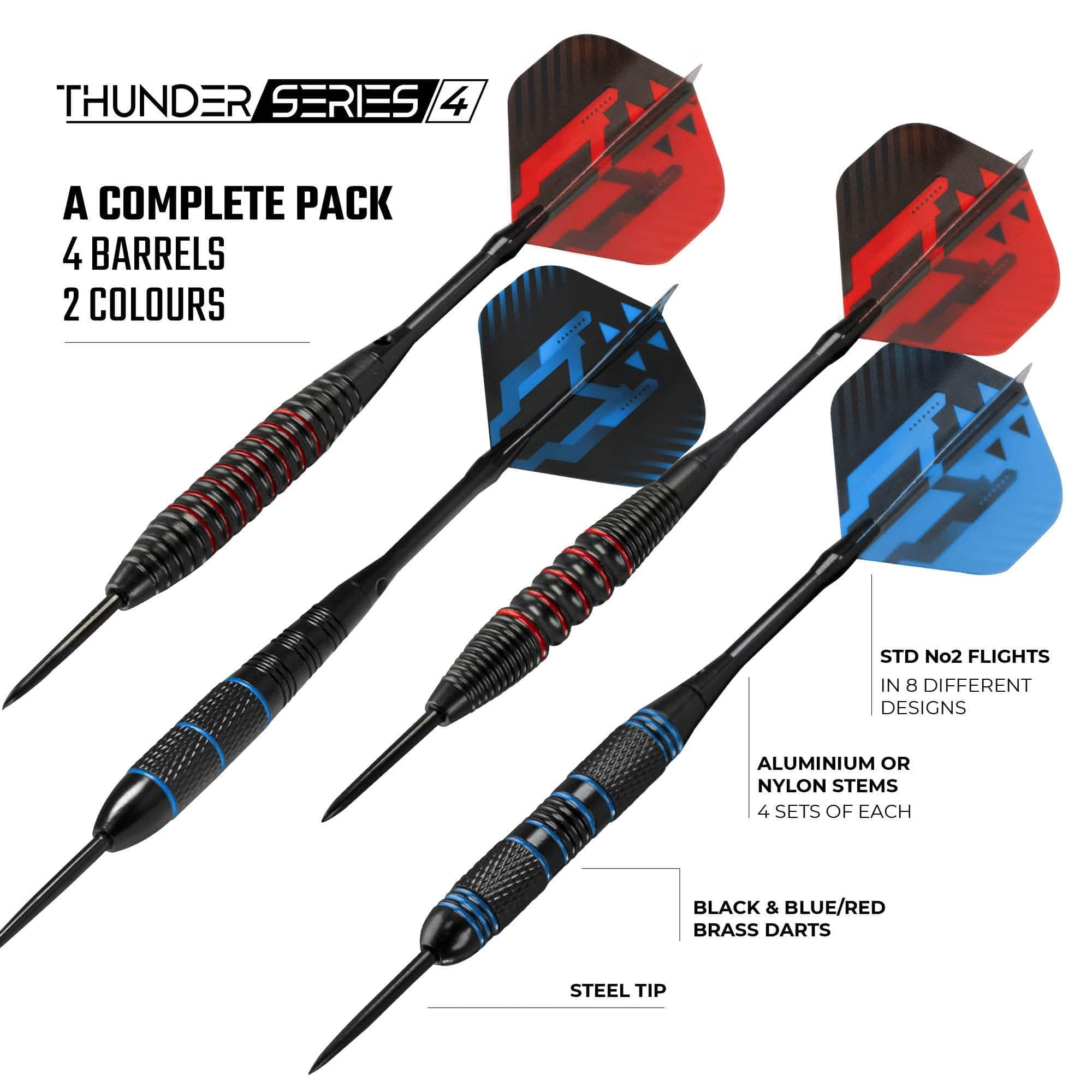 *Darts Corner - Thunder Series 4 - Steel Tip Brass - 4 Sets Darts - Blue & Red - 21g 22g 23g 24g - Image 3