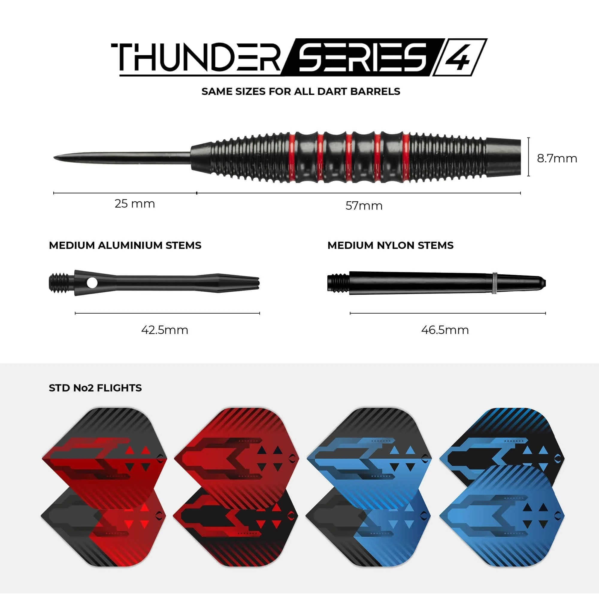 *Darts Corner - Thunder Series 4 - Steel Tip Brass - 4 Sets Darts - Blue & Red - 21g 22g 23g 24g - Image 5