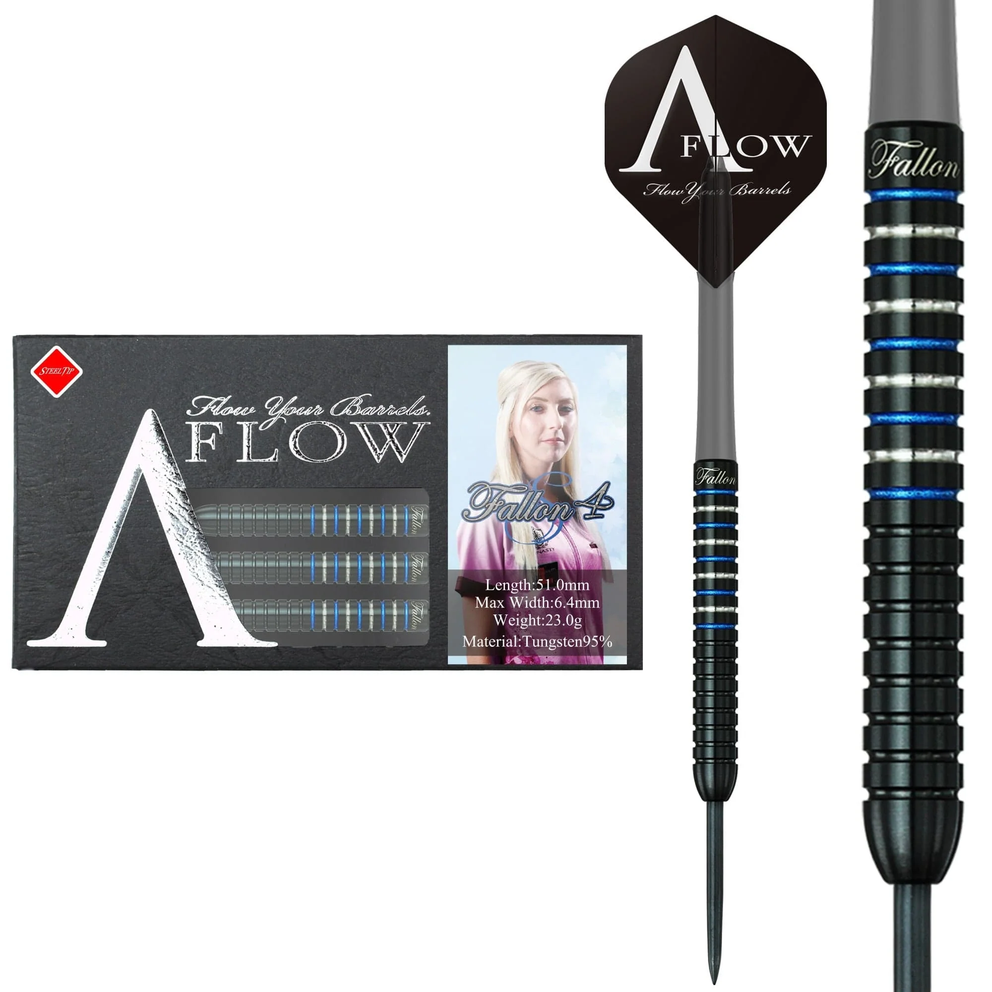 Dynasty - A Flow - Steel Tip Darts - Black Line - Fallon Sherrock - Blue Ring - Fallon 4S - 23g - Image 2