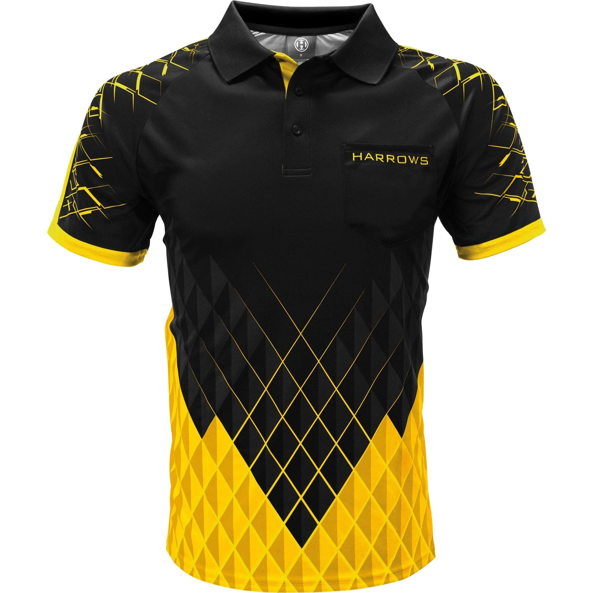 *Harrows Paragon Dart Shirt - with Pocket - Black & Yellow - Image 2