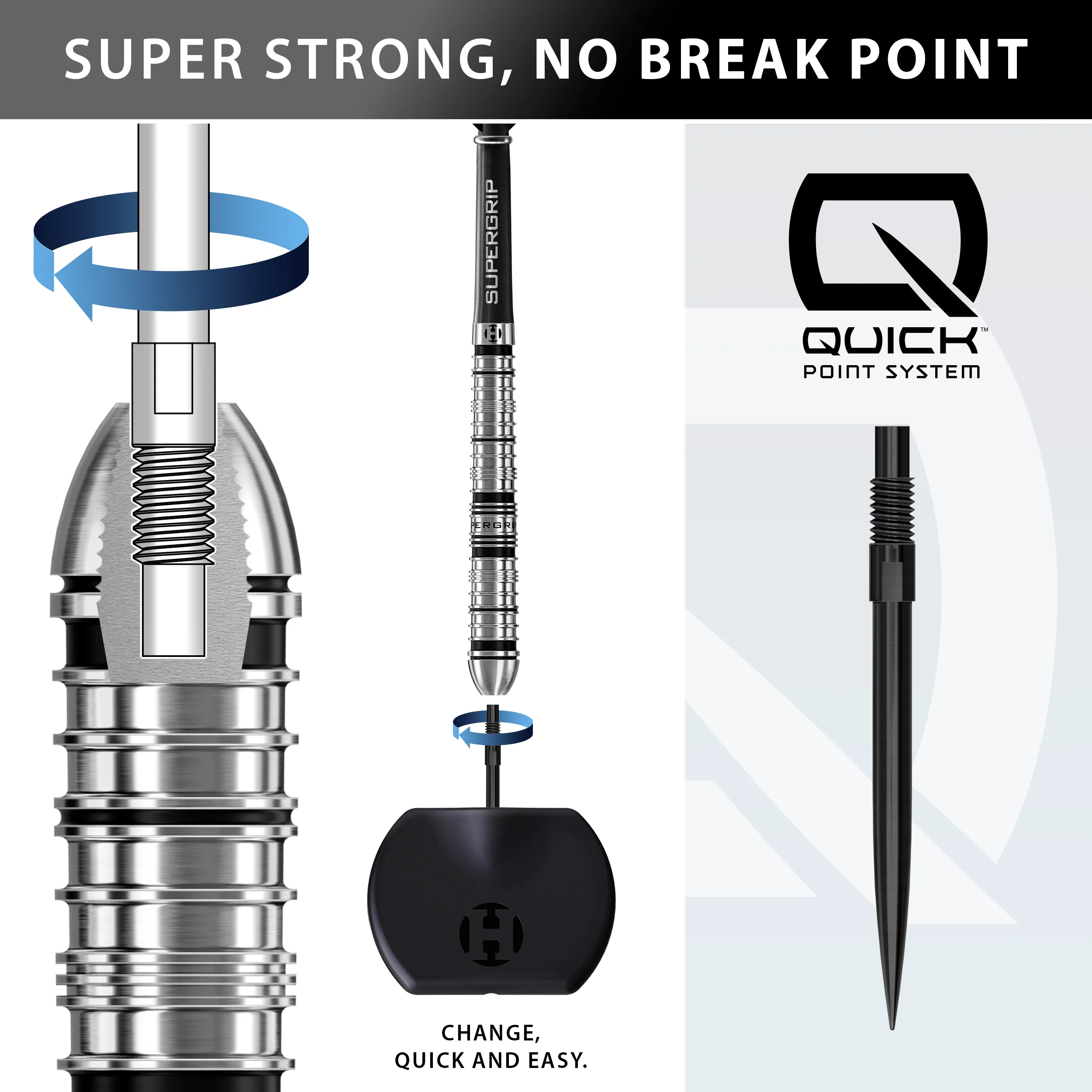 Harrows Supergrip QP Darts - Steel Tip - 90% Tungsten - Image 2