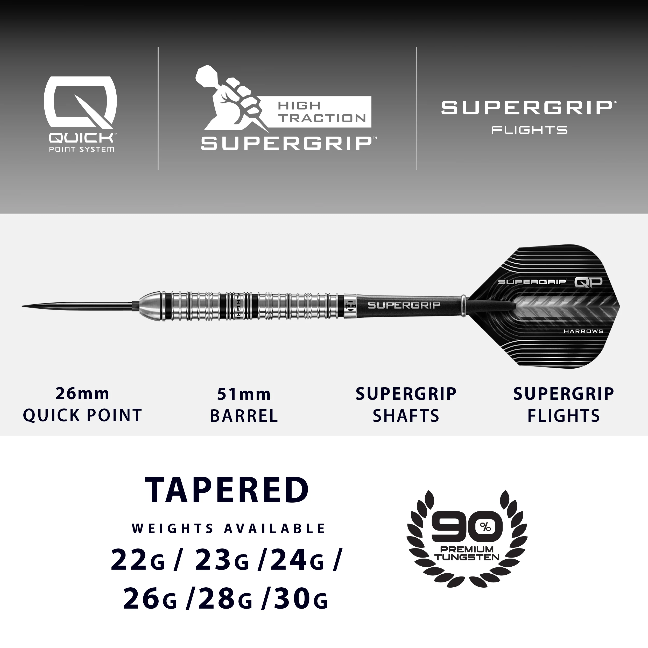 Harrows Supergrip QP Darts - Steel Tip - 90% Tungsten - Image 4