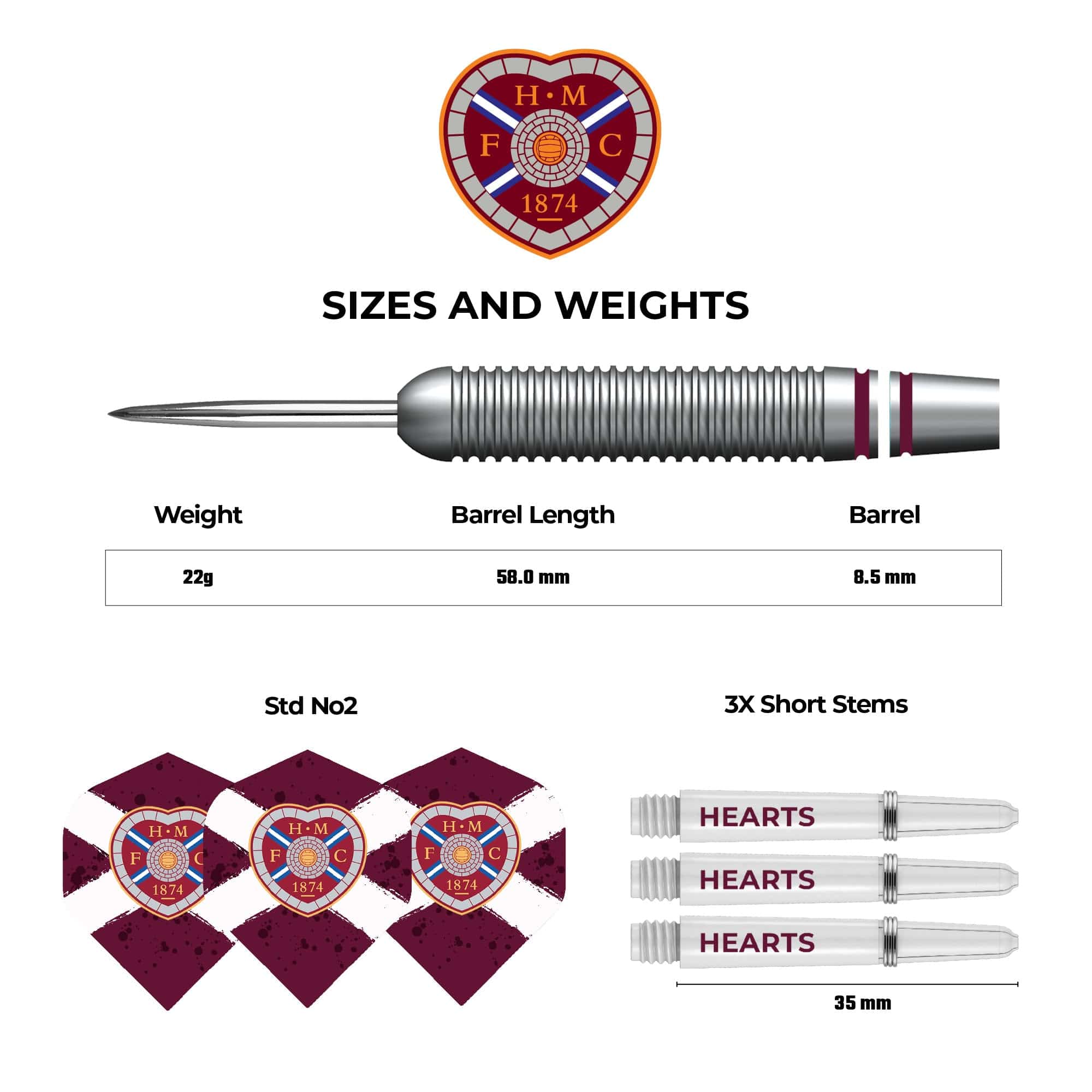 Heart of Midlothian FC - Official Licensed - Hearts - Steel Tip Darts - Brass - 22g - Image 4
