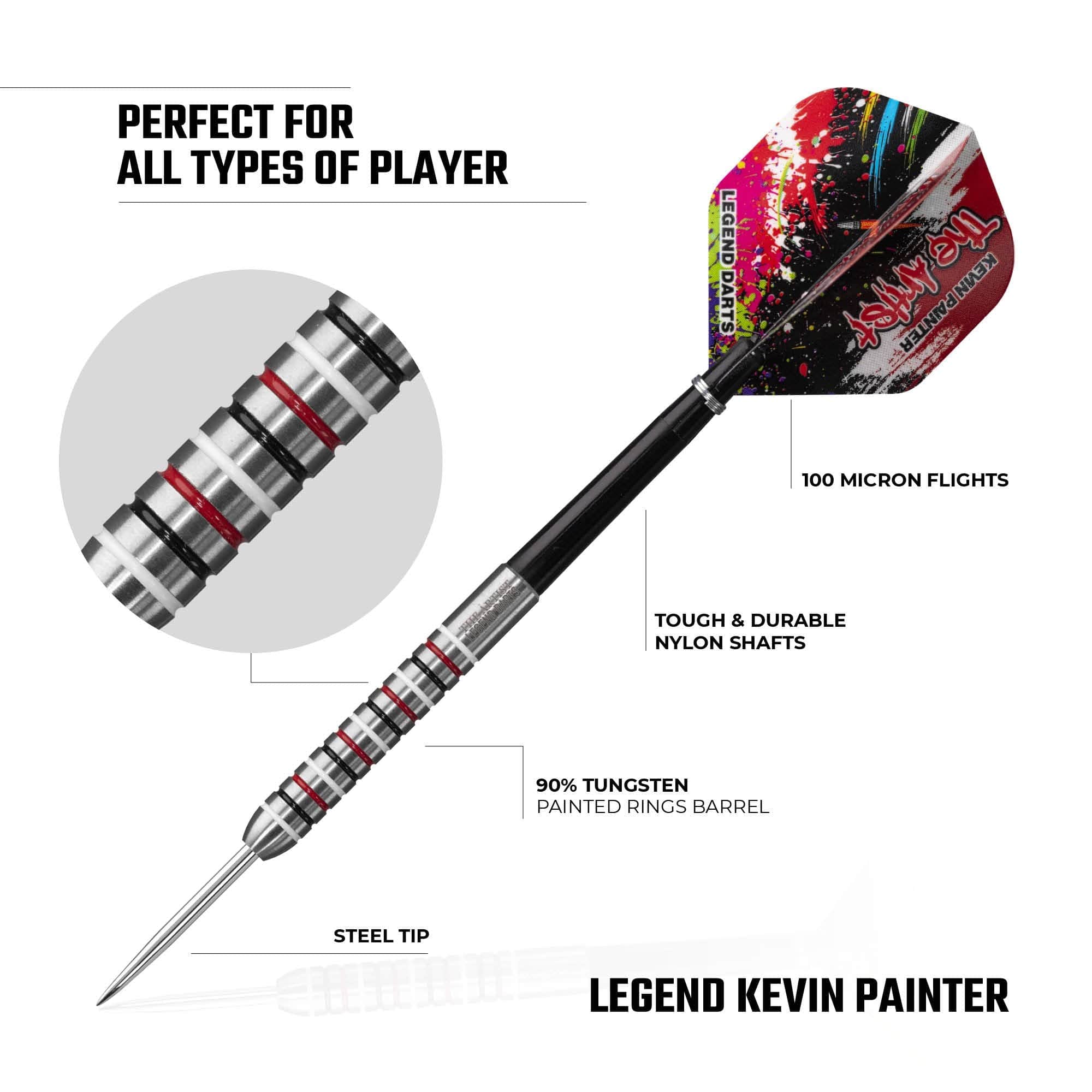 Legend Darts - Steel Tip - 90% Tungsten - Ringed - The Artist - Kevin Painter - Image 4