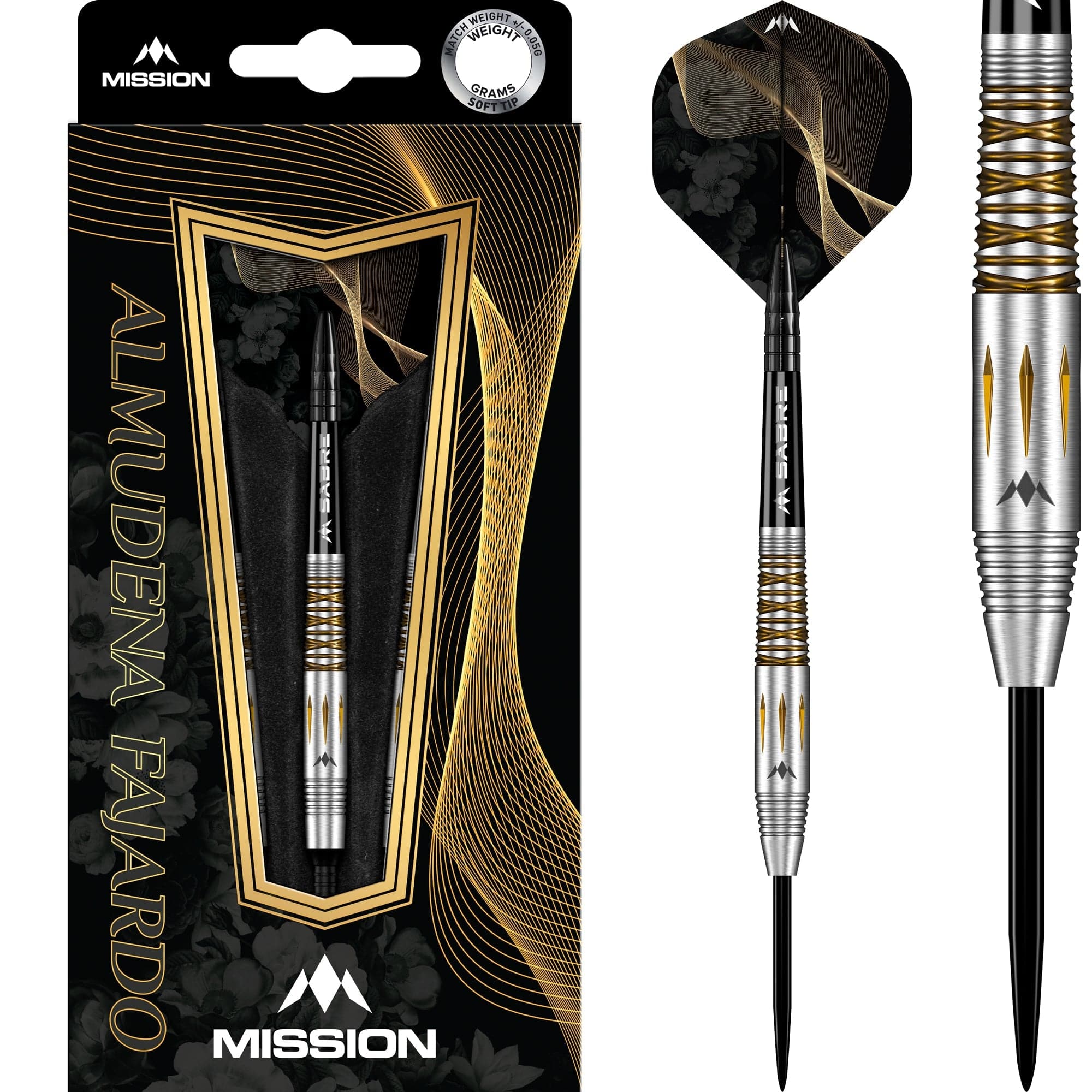 *Mission Almudena Fajardo Ayuso Darts - Steel Tip - 95% Tungsten - Gold PVD Milled Silver