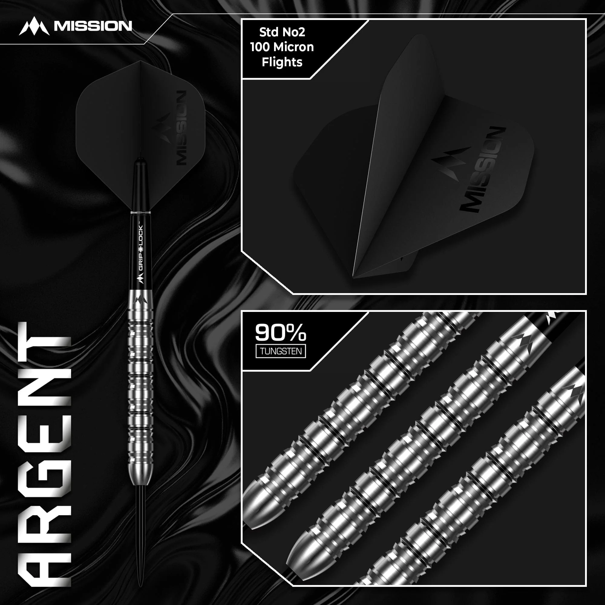 Mission Argent Darts - Steel Tip - 90% Tungsten - Silver - Image 5