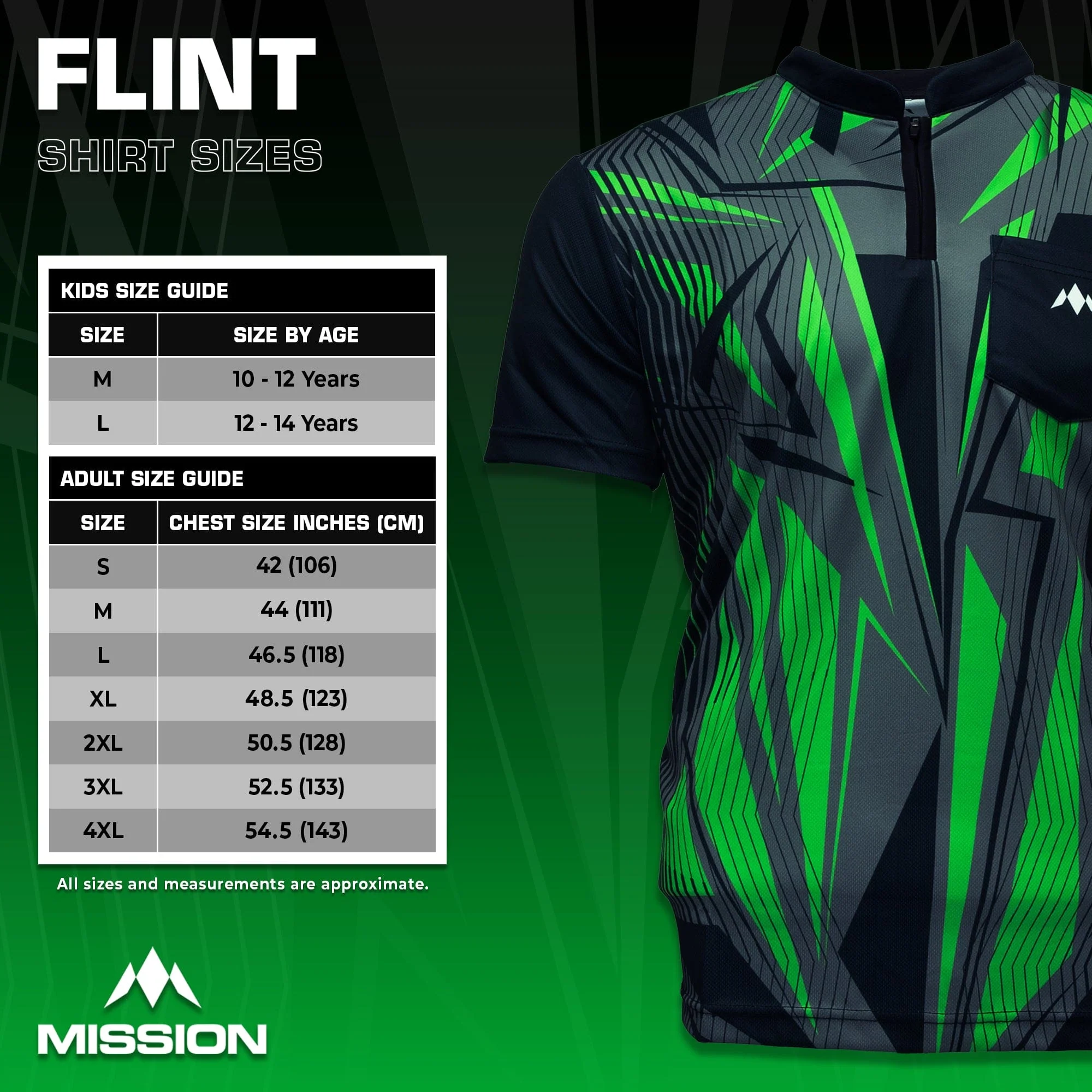 *Mission Darts Flint Dart Shirt - Collarless - Lightweight - Black & Green - Image 5