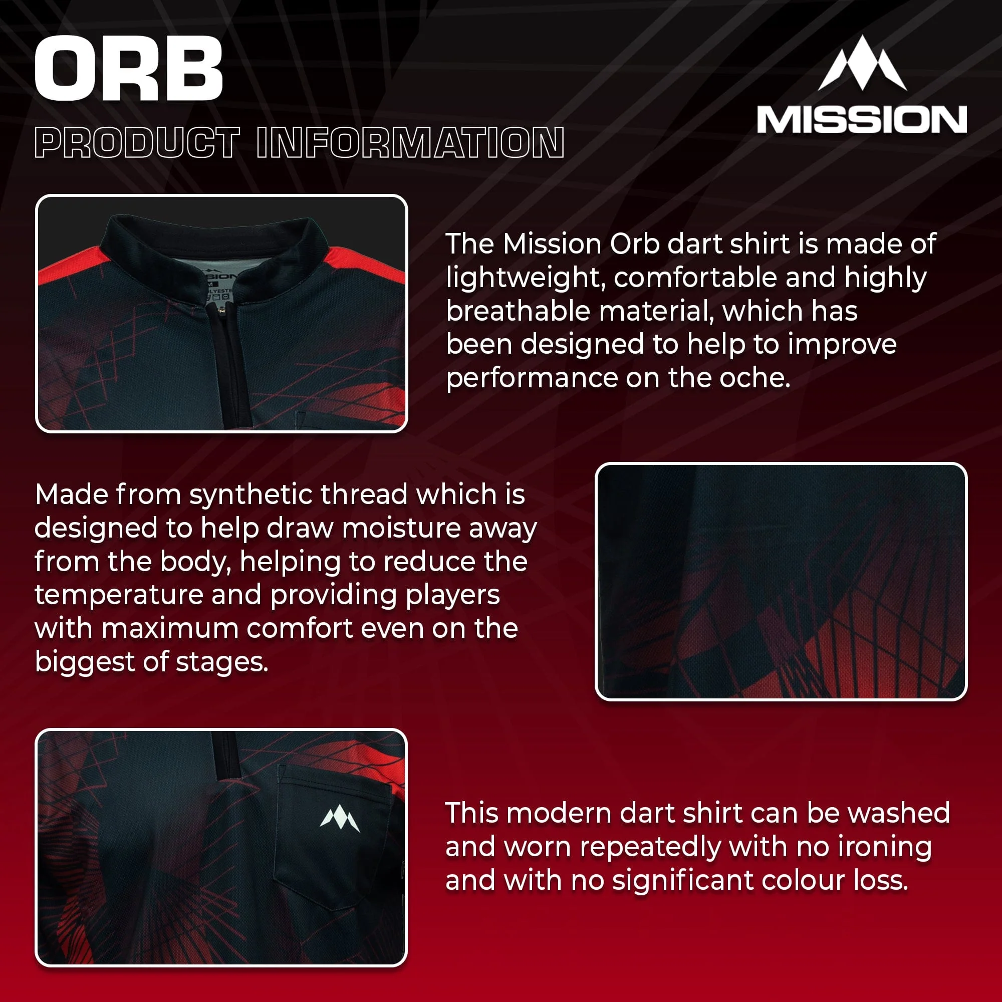 *Mission Darts Orb Dart Shirt - Collarless - Lightweight - Black & Red - Youth - Image 4
