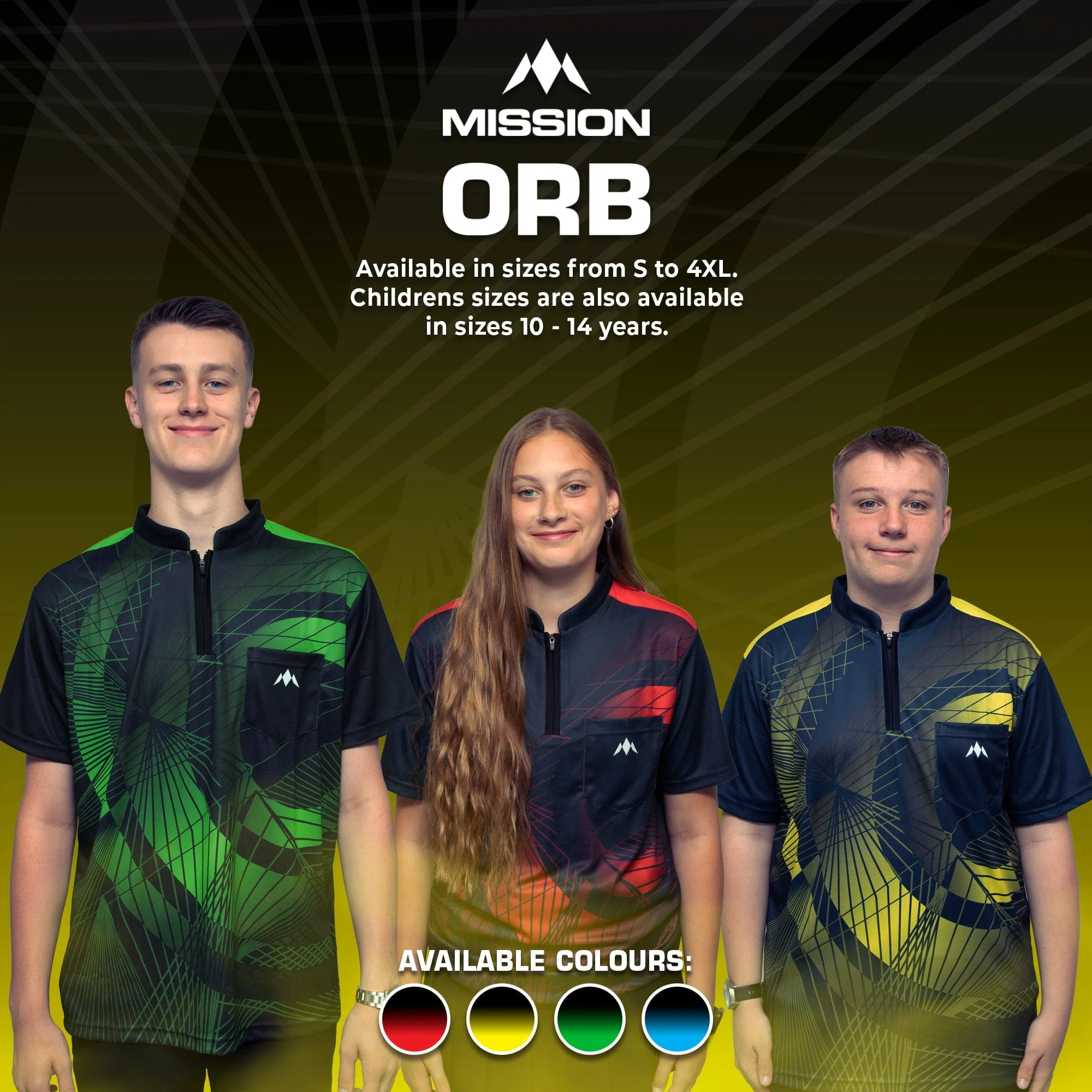 *Mission Darts Orb Dart Shirt - Collarless - Lightweight - Black & Yellow - Image 6