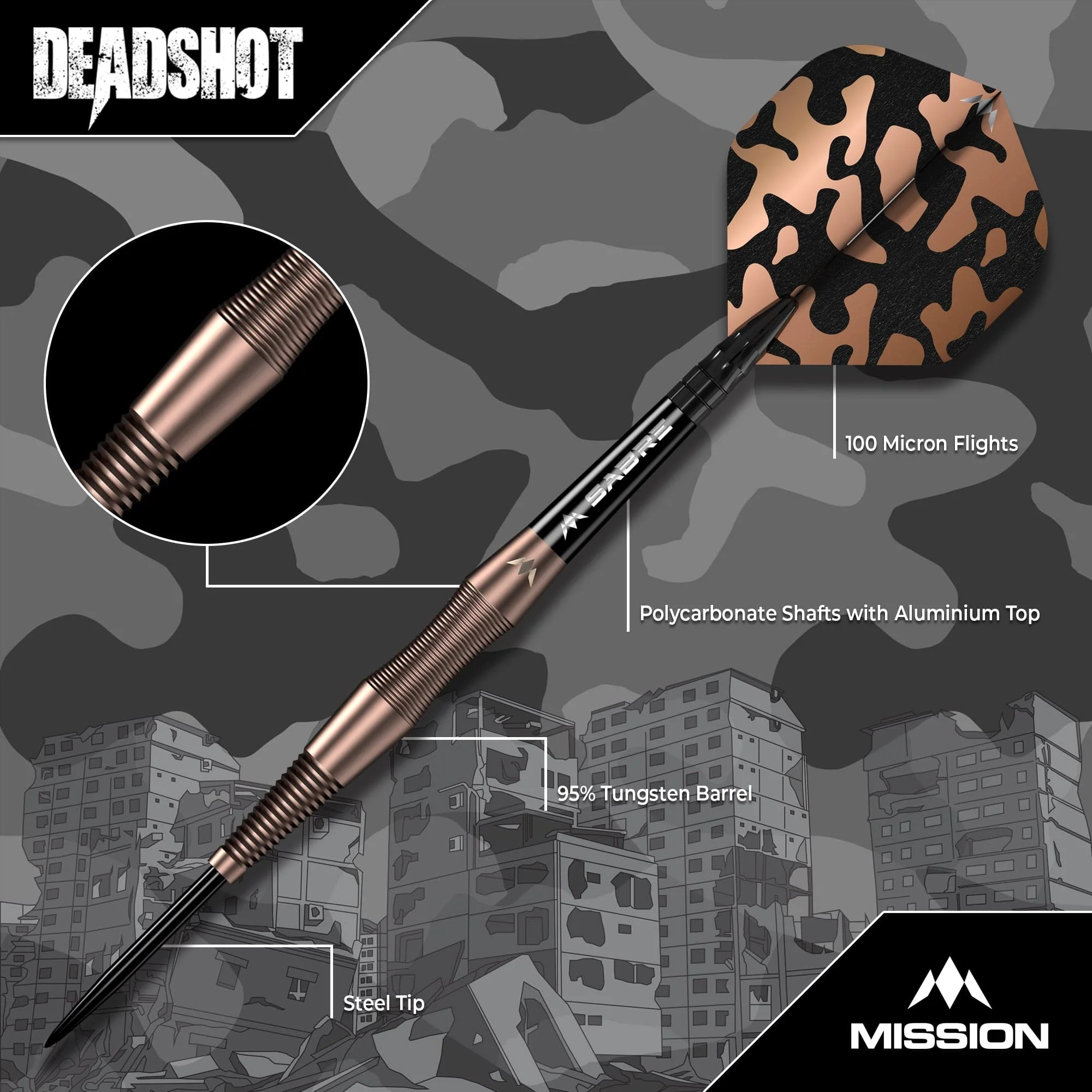 Mission Dead Shot Darts - Steel Tip - 95% Tungsten - Bronze - Image 3