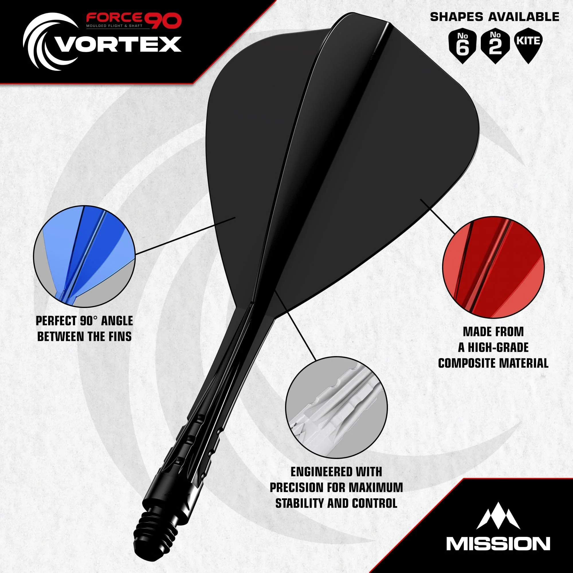 Mission Force 90 Vortex - Moulded Flight & Shaft - Kite - Image 5