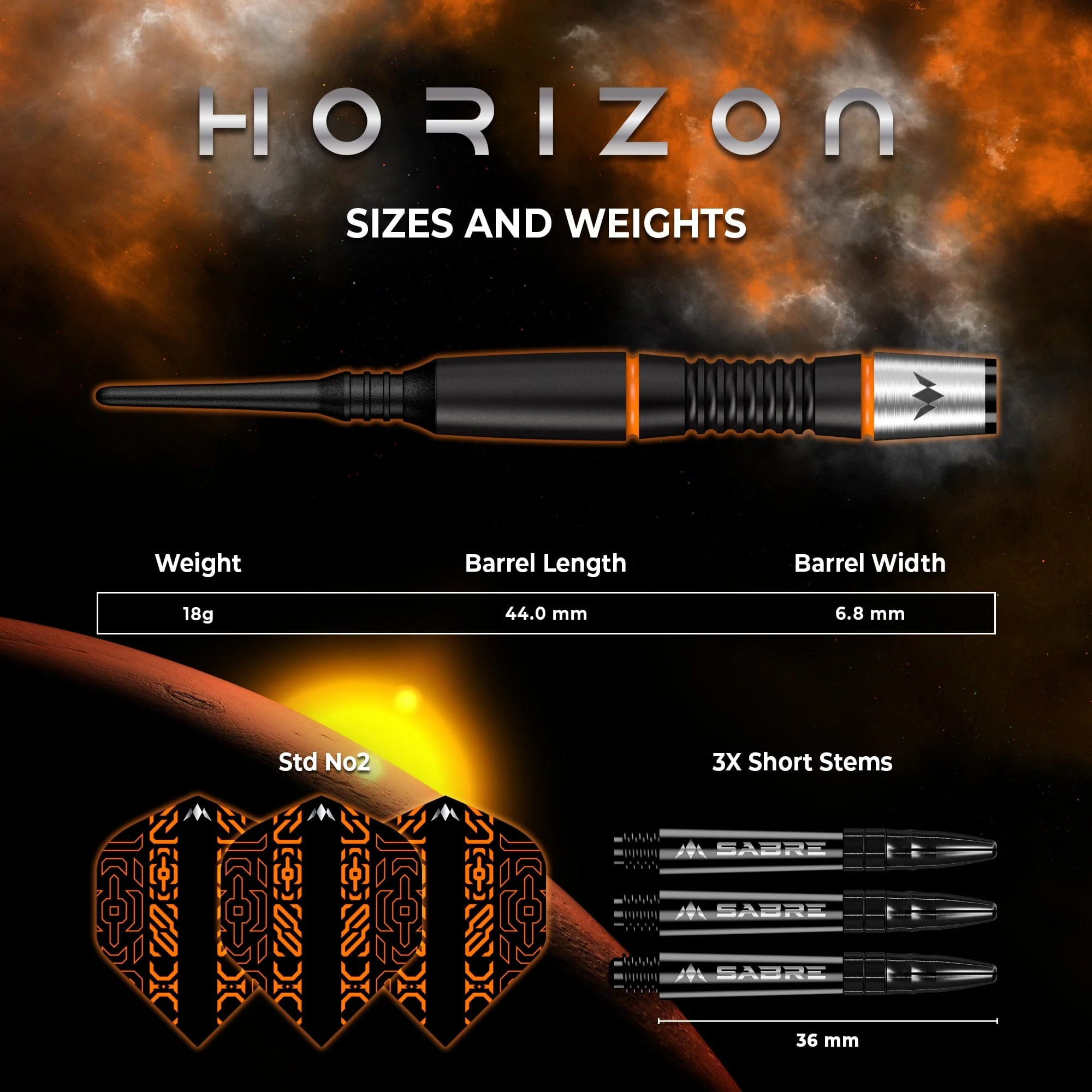 Mission Horizon Darts - Soft Tip - 95% Tungsten - Black PVD & Orange - 18g - Image 5