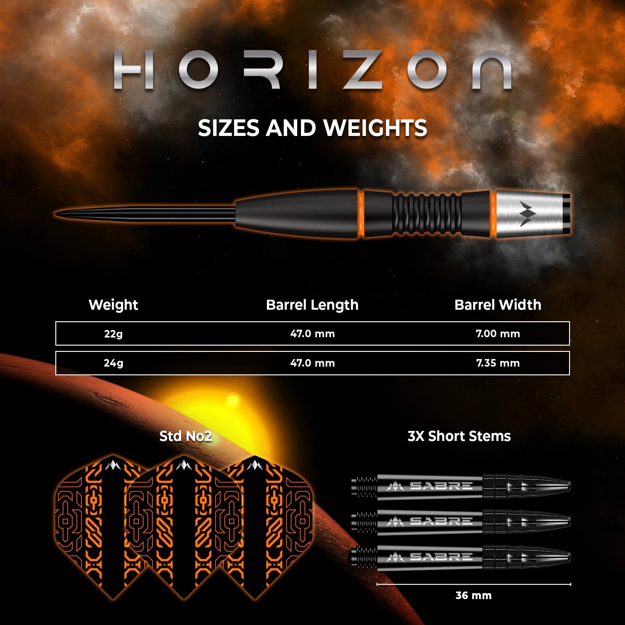 Mission Horizon Darts - Steel Tip - 95% Tungsten - Black PVD & Orange - Image 5