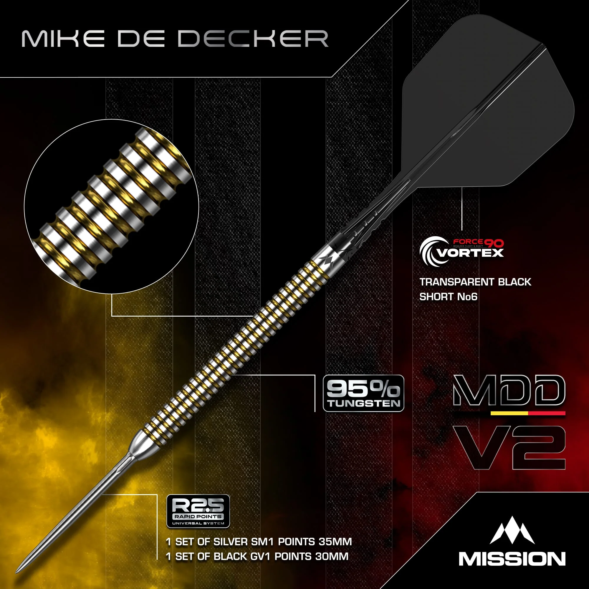 Mission Mike De Decker R2.5 Darts - Steel Tip - 95% Tungsten - V2 - Image 2