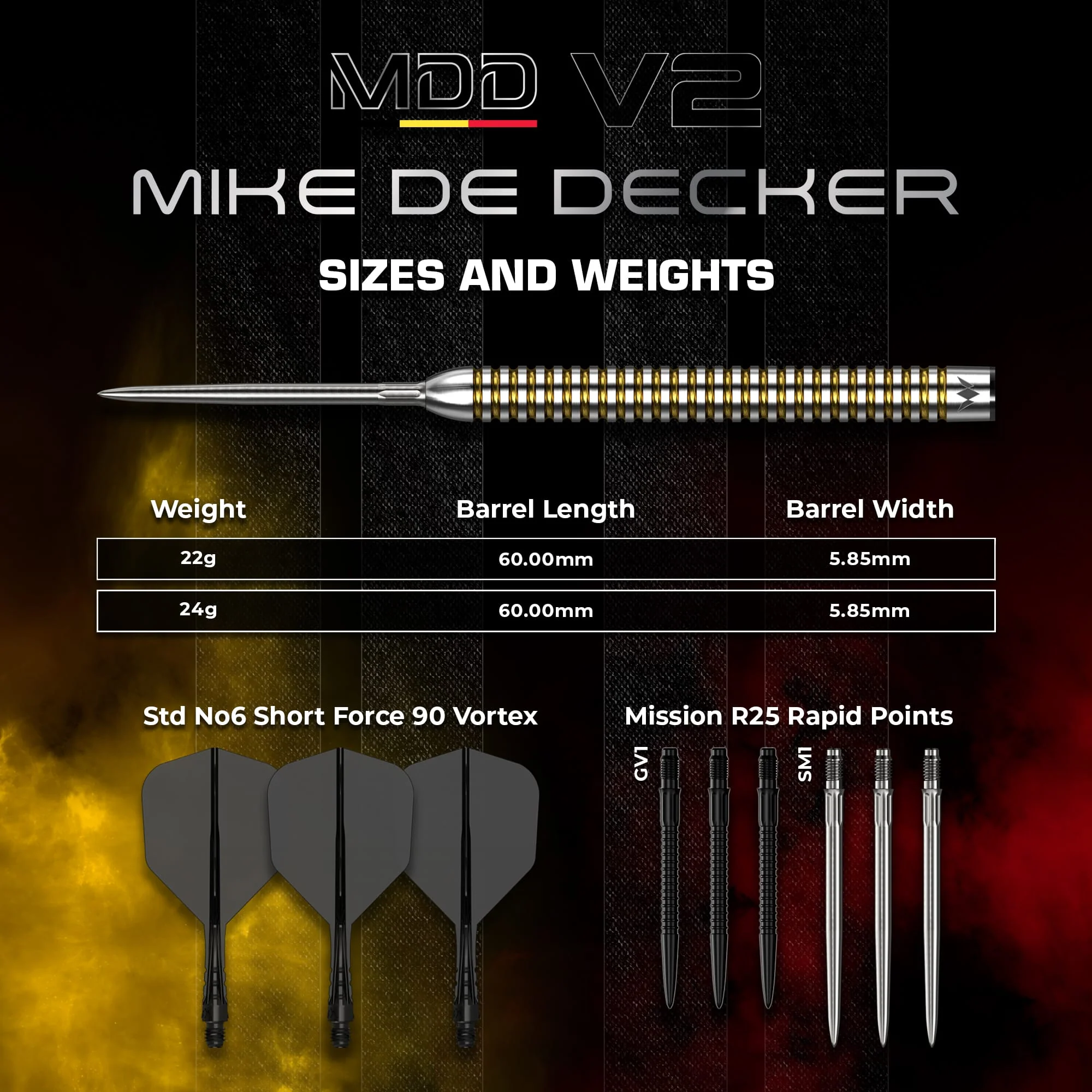 Mission Mike De Decker R2.5 Darts - Steel Tip - 95% Tungsten - V2 - Image 3