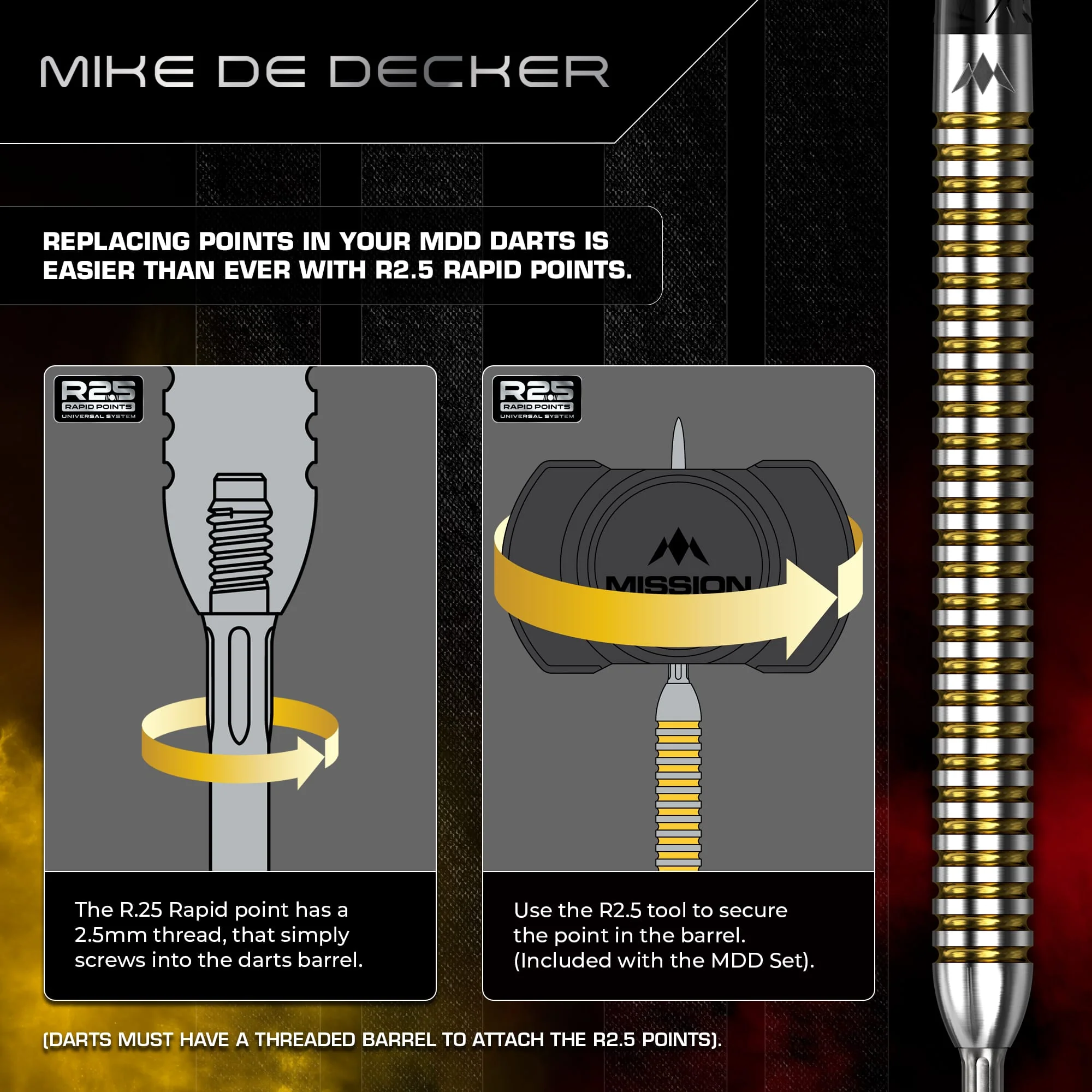 Mission Mike De Decker R2.5 Darts - Steel Tip - 95% Tungsten - V2 - Image 6