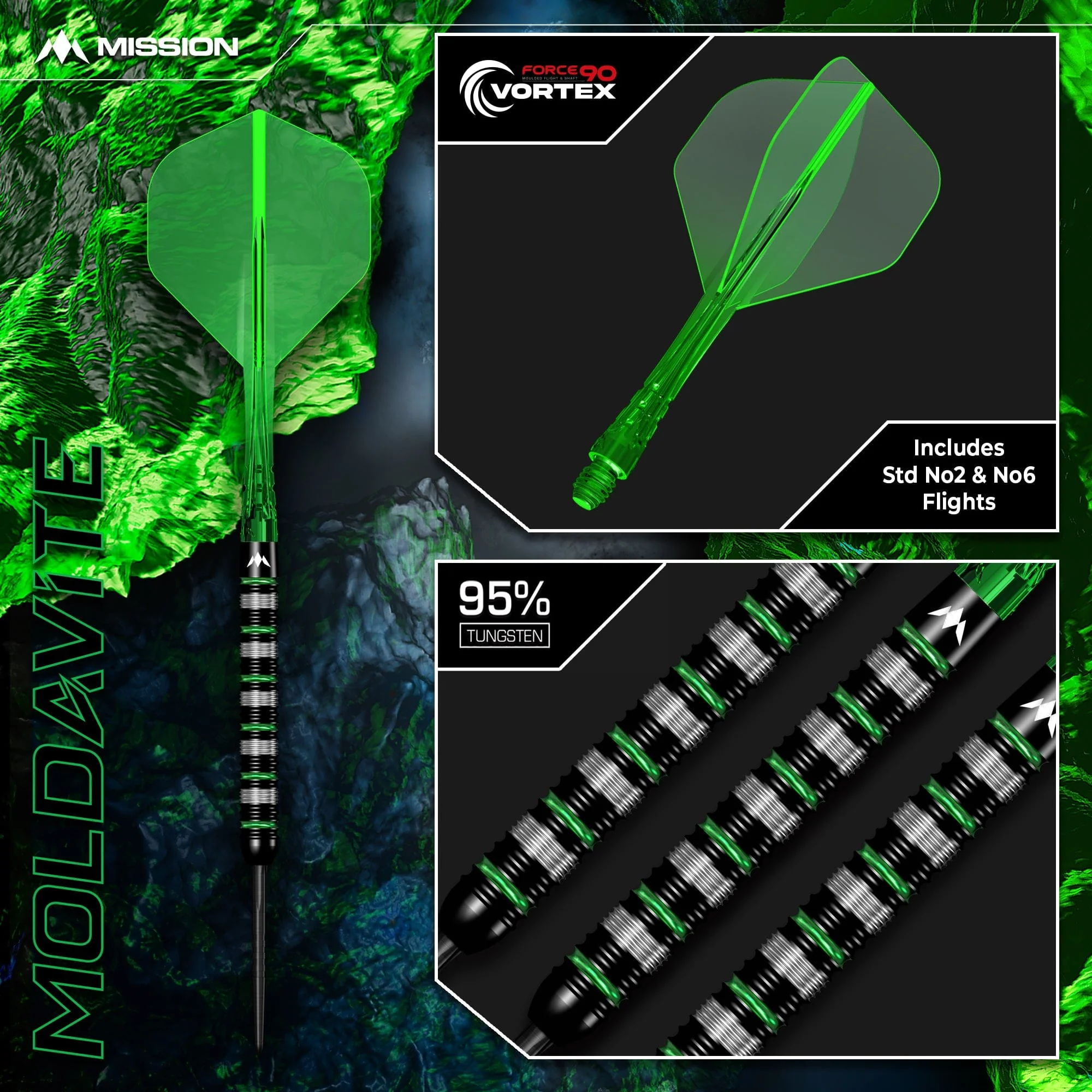 Mission Moldavite Darts - Steel Tip - 95% Tungsten - Black & Green - Image 7