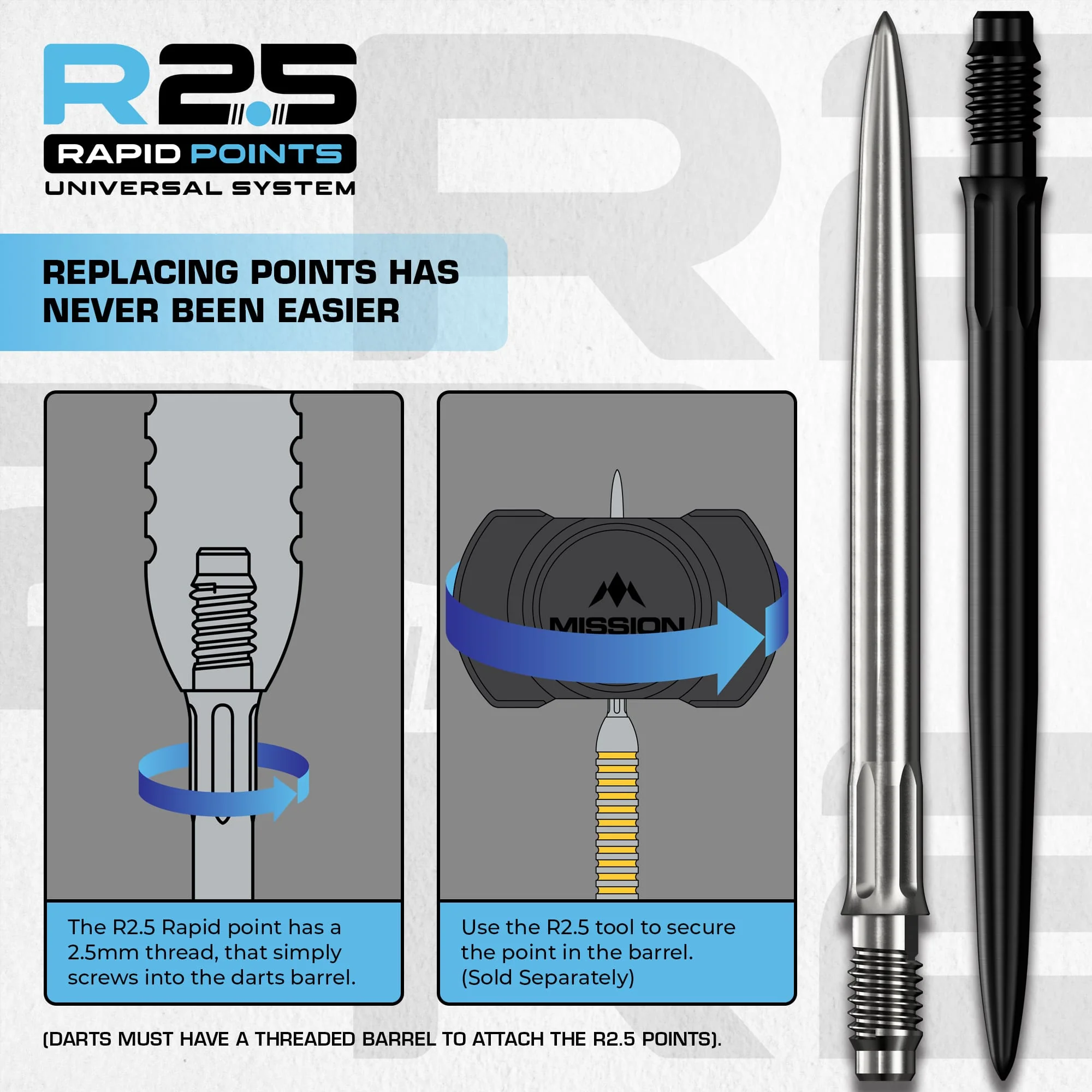 Mission R2.5 Rapid Dart Points - Steel Tip - SM1 - Image 6