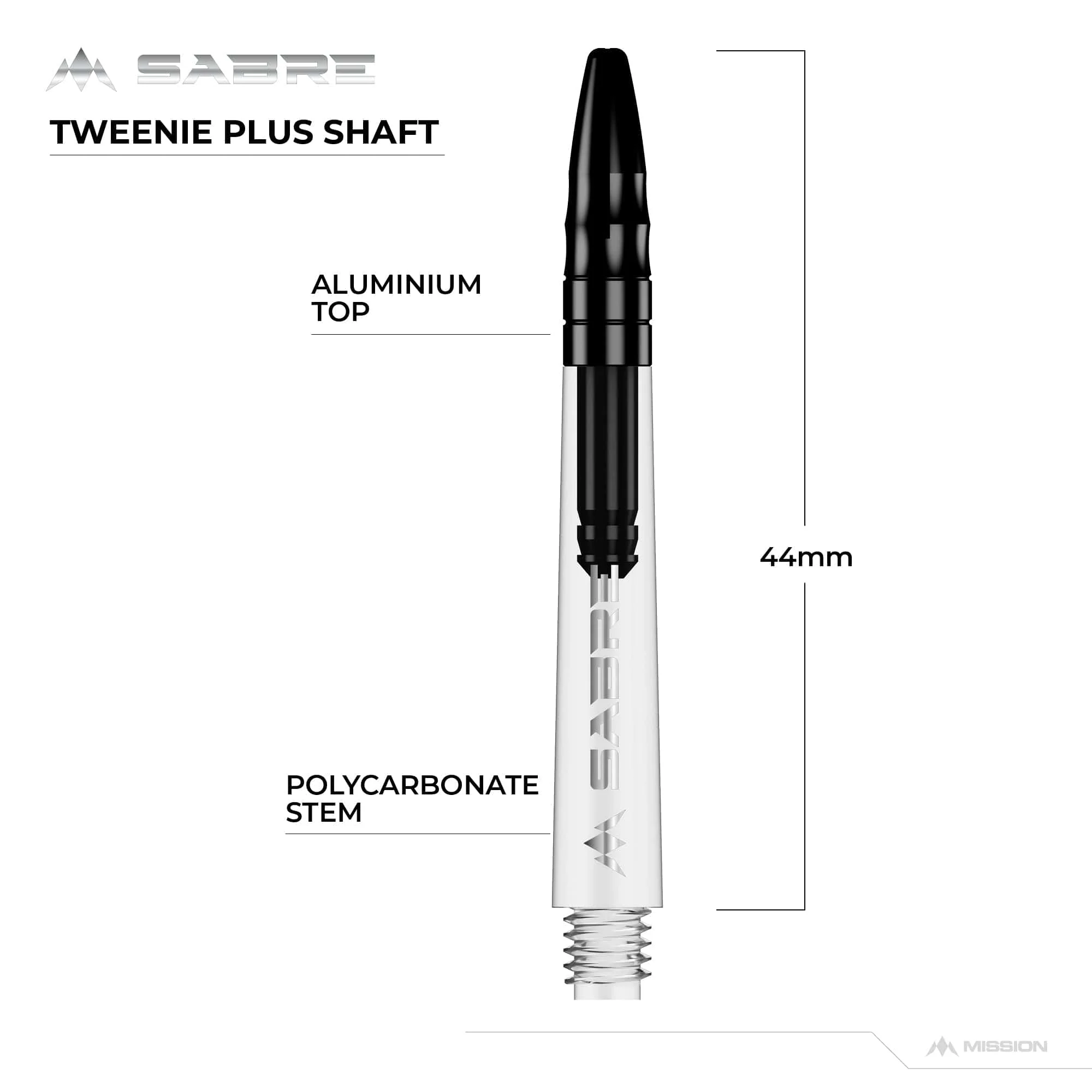 *Mission Sabre Shafts - Polycarbonate Dart Stems - Clear - Black Top - Image 6