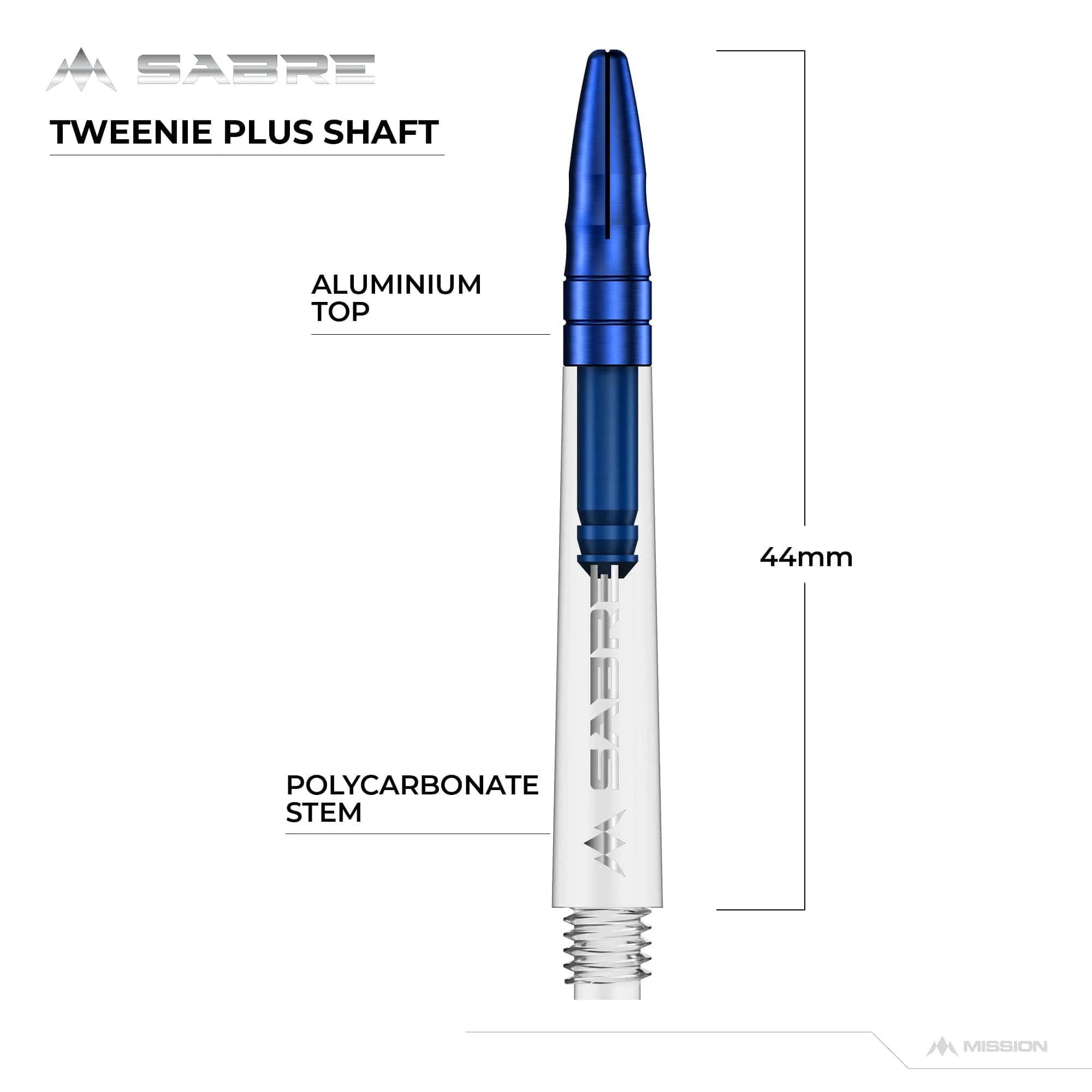 *Mission Sabre Shafts - Polycarbonate Dart Stems - Clear - Blue Top - Image 6