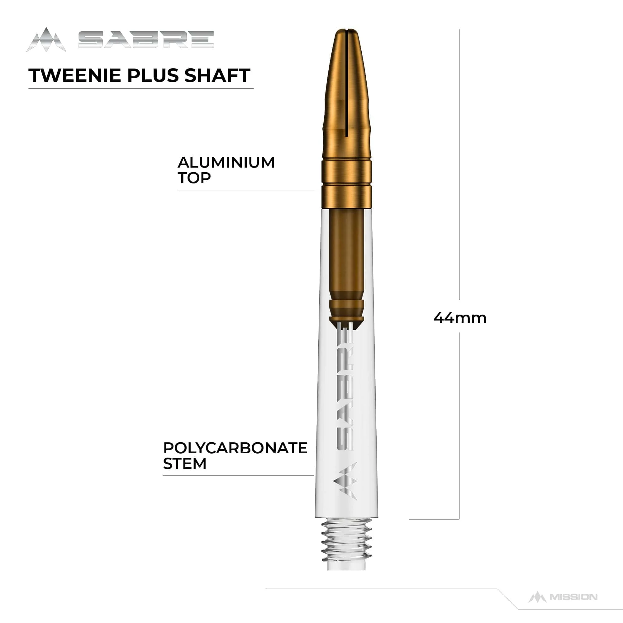 *Mission Sabre Shafts - Polycarbonate Dart Stems - Clear - Gold Top - Image 6