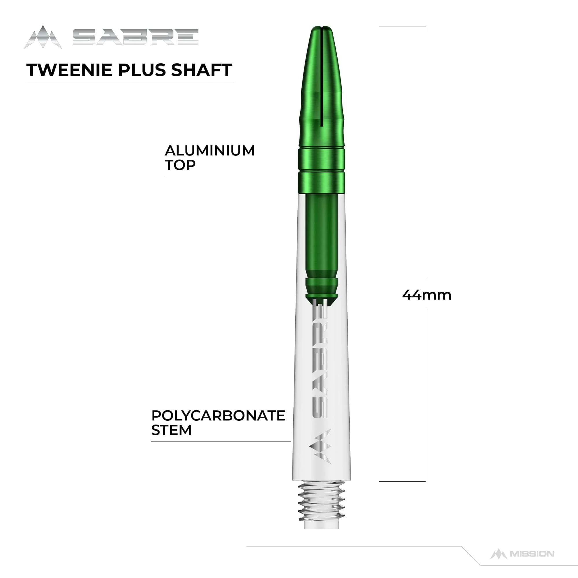 *Mission Sabre Shafts - Polycarbonate Dart Stems - Clear - Green Top - Image 6