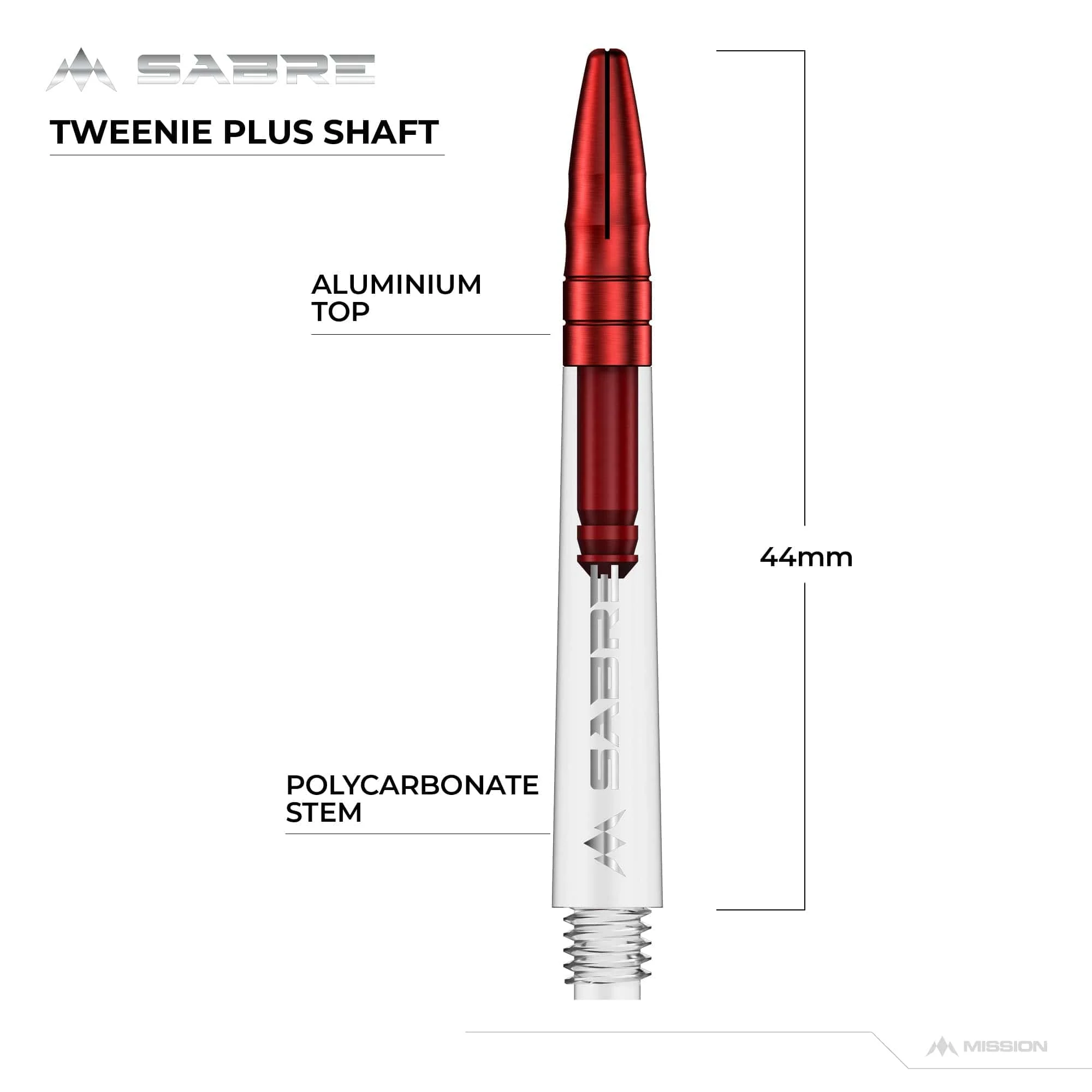 *Mission Sabre Shafts - Polycarbonate Dart Stems - Clear - Red Top - Image 6