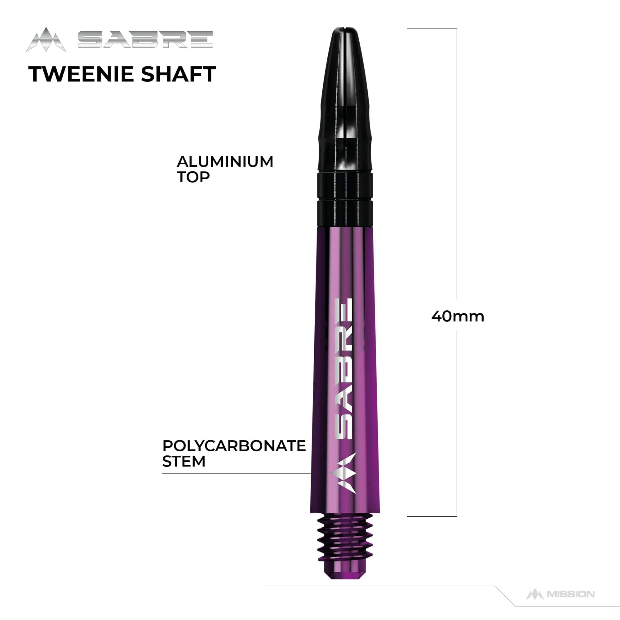 *Mission Sabre Shafts - Polycarbonate Dart Stems - Purple - Black Top - Image 7