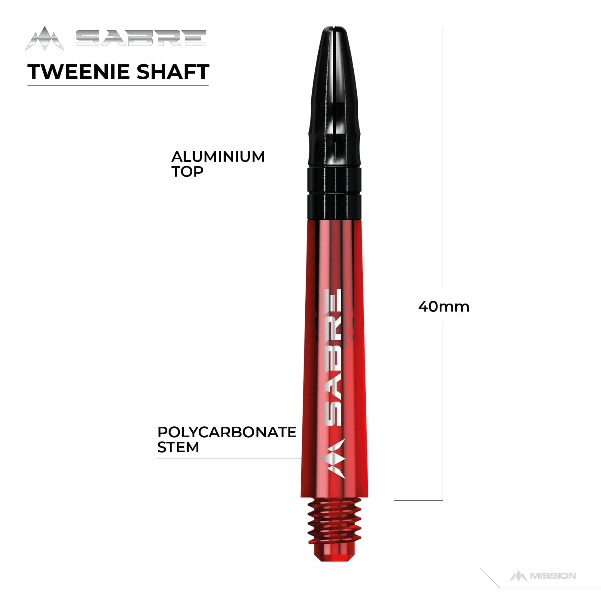 *Mission Sabre Shafts - Polycarbonate Dart Stems - Red - Black Top - Image 6