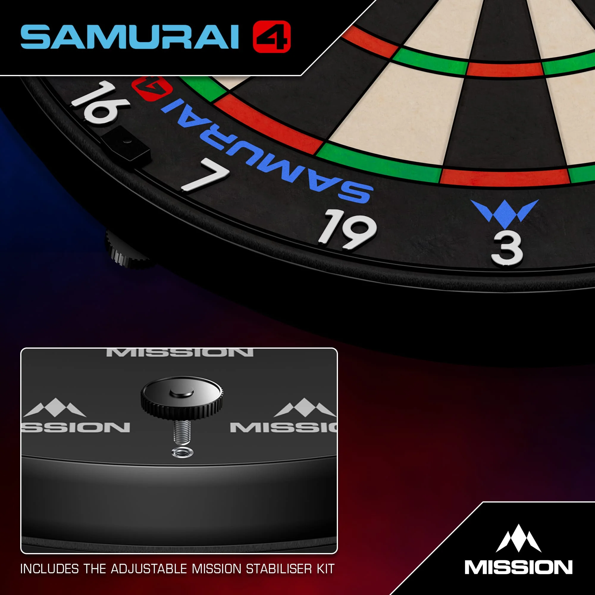 Mission Samurai 4 Dartboard - Professional - Knife Wire - Black Spider - Image 6